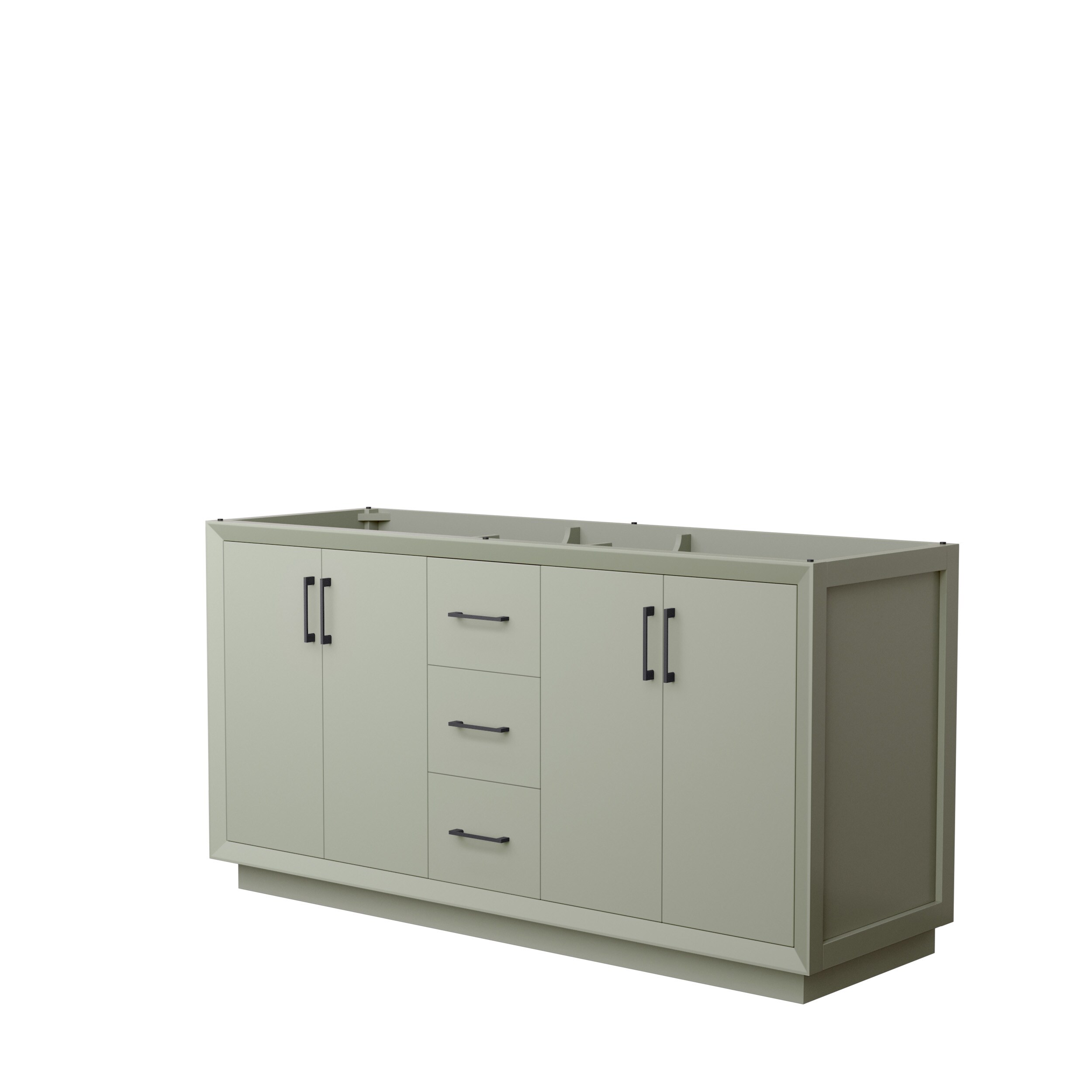 Wyndham Collection WCF414166DLBCXSXXMXX Strada 66-in Light Green with Matte Black Trim Bathroom Vanity Base Cabinet without Top