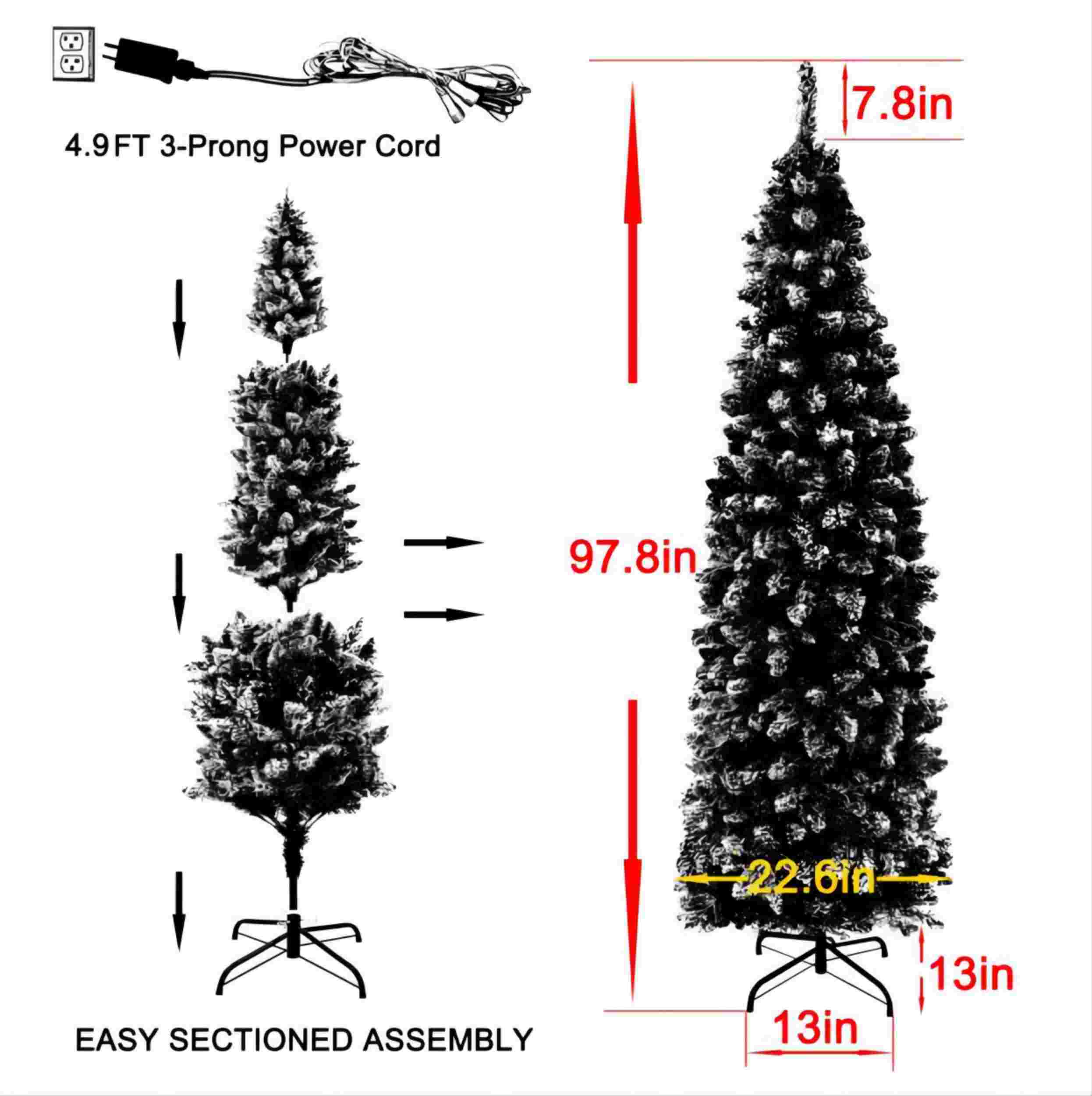 VEIKOUS 6-ft Pine Pre-lit Pencil Flocked Artificial Christmas Tree with ...