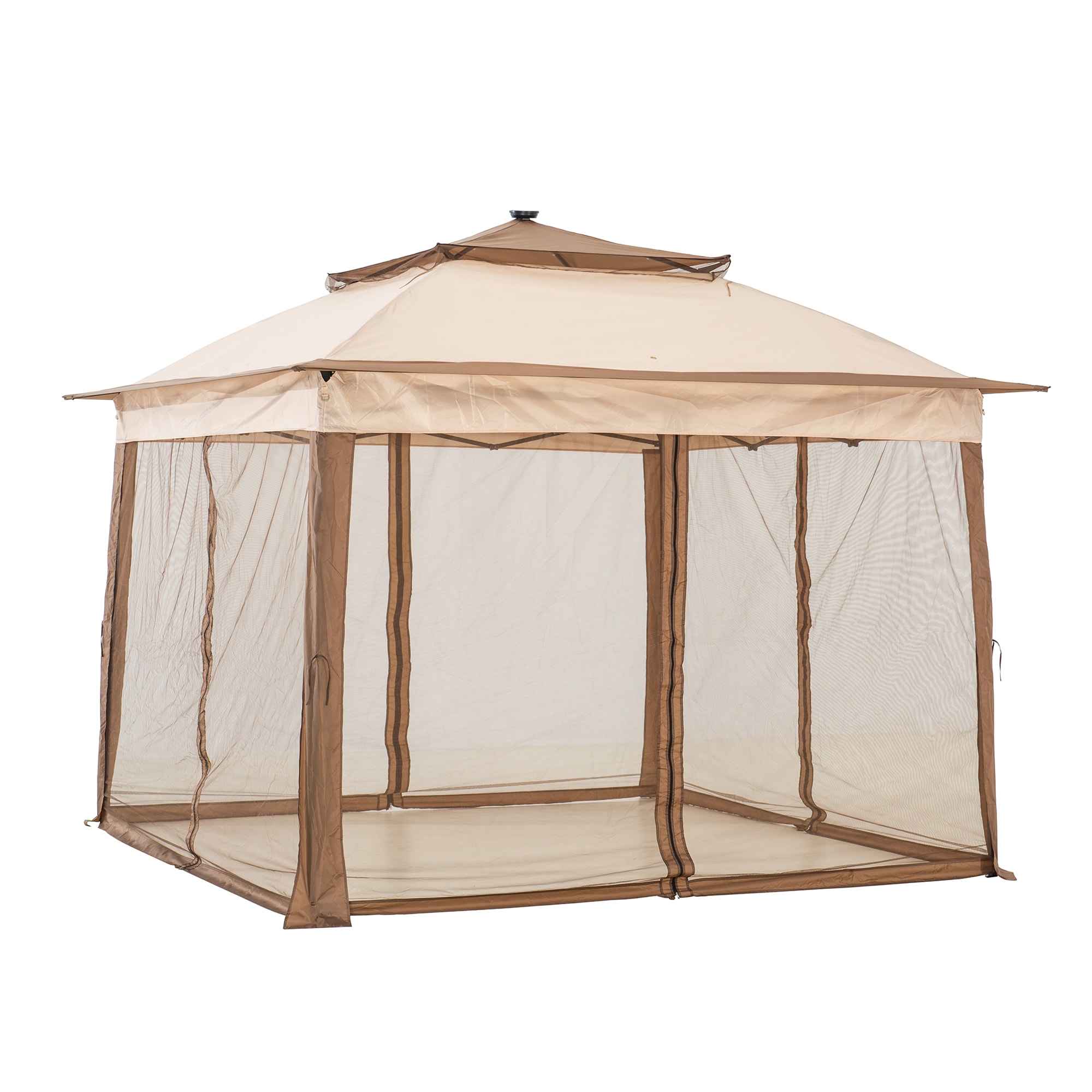 Brown Steel Frame Pop-Up Gazebo with Solar LED Lighting