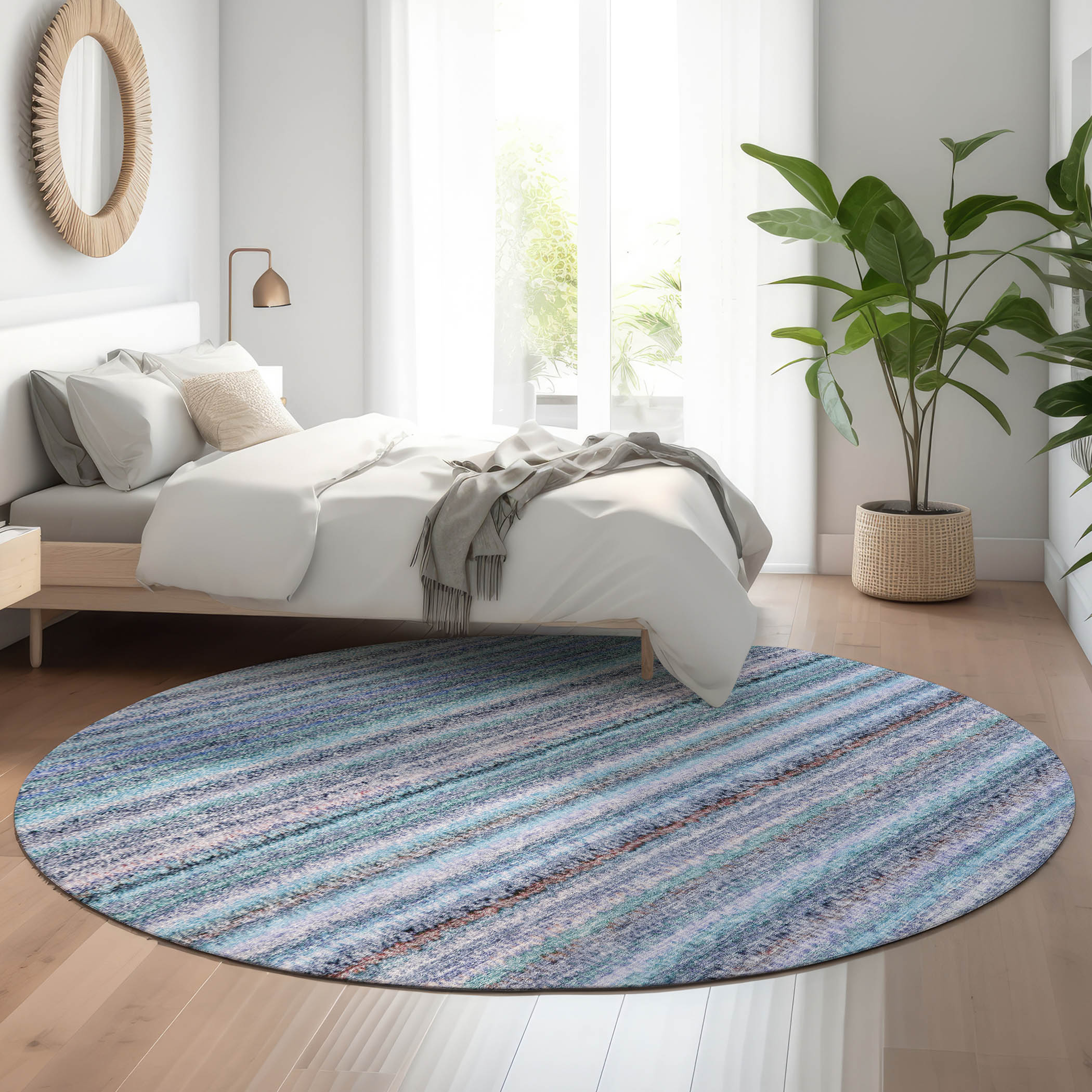Addison Rugs AMF598SK8RO Mayfield AMF598SK 8 x 8 (ft) Loomed Polyester Sky Round Indoor Geometric Machine washable Area rug