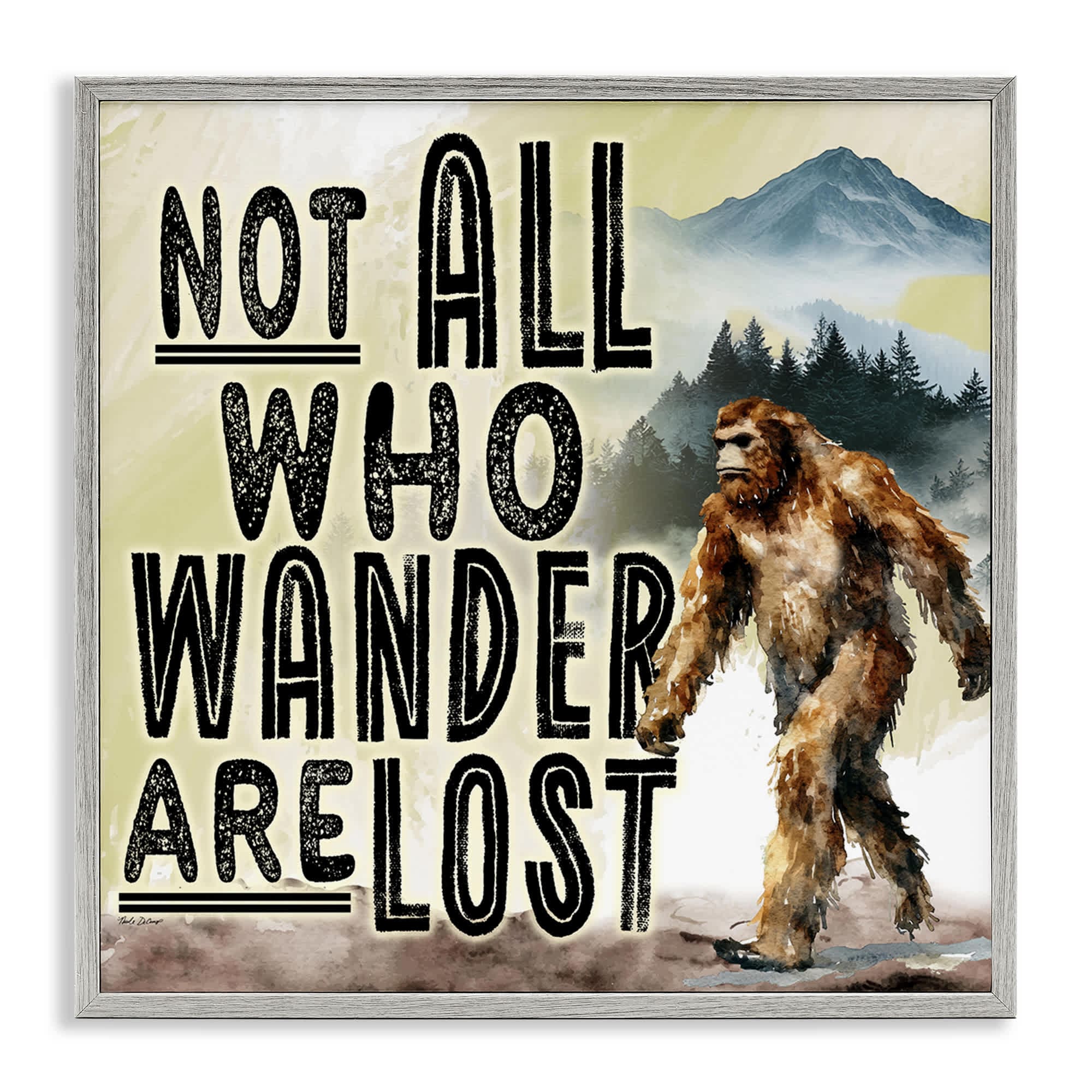 Stupell Industries BT-593-GFF-17X17 Not All Who Wander Phrase Gray Framed Giclee Art By Nicole DeCamp 17 x 17