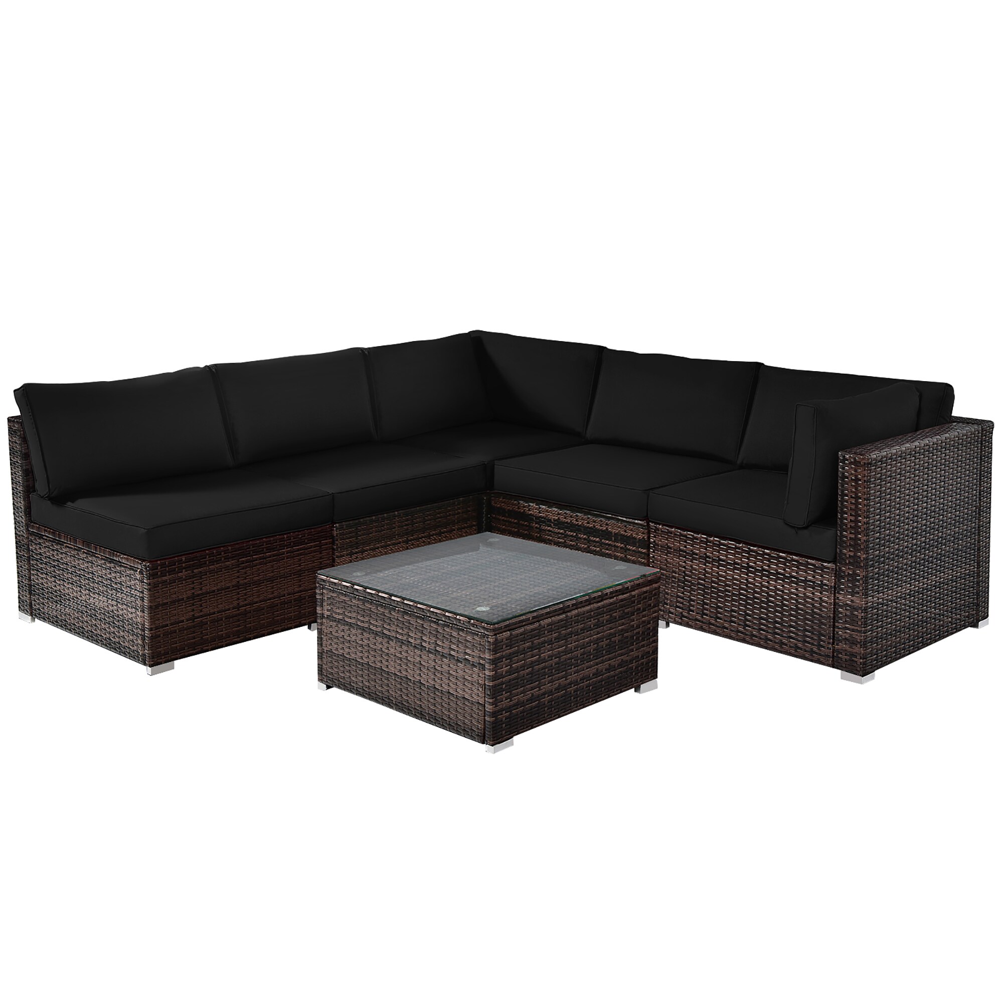 Costway LWS00022 6 -Piece Rattan 2 Patio Sofa Conversation Set with Black Cushions