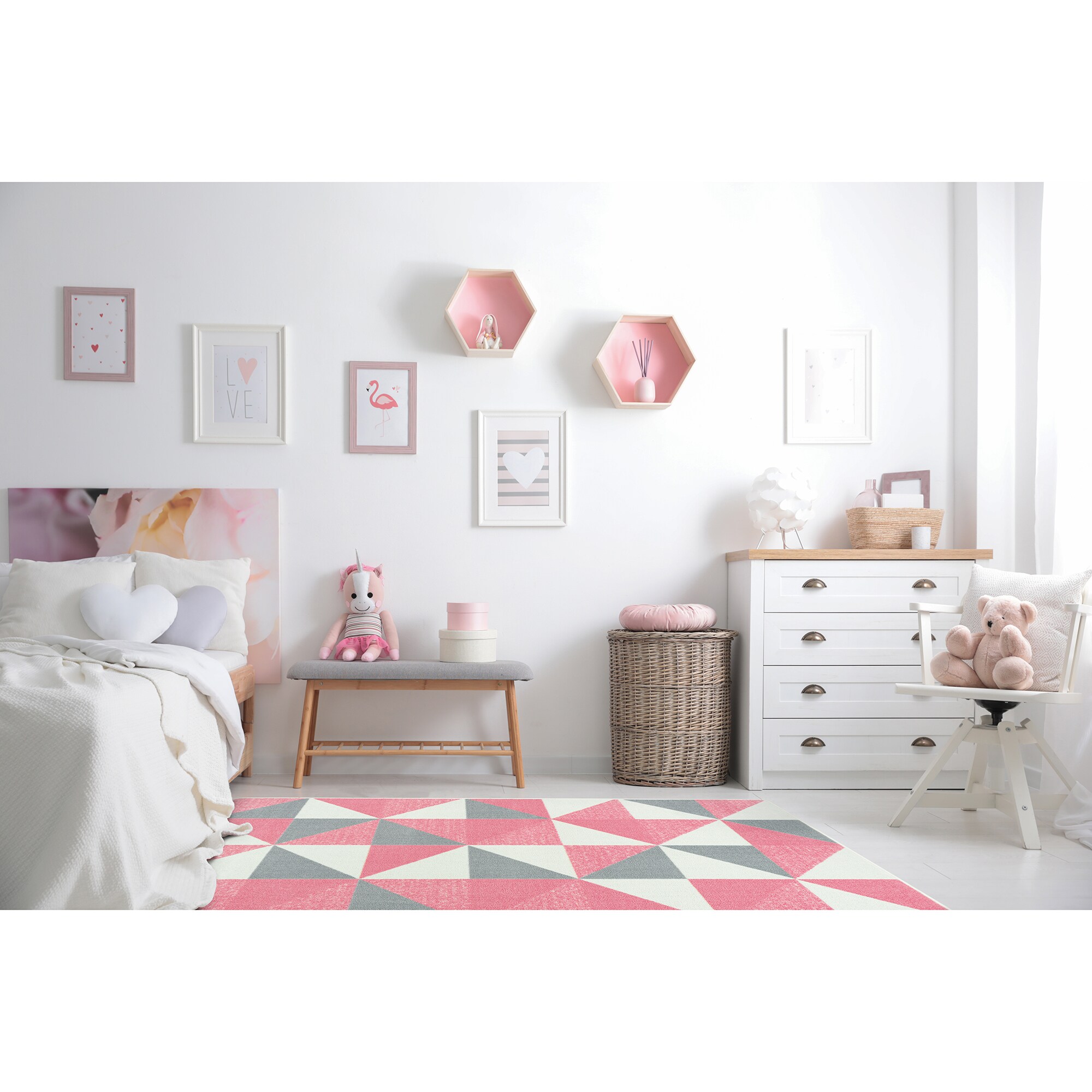 Joy Carpets 2111D-04 Claremont Kids 8 x 11 (ft) Tufted Nylon Blush Rectangular Indoor Geometric Area rug