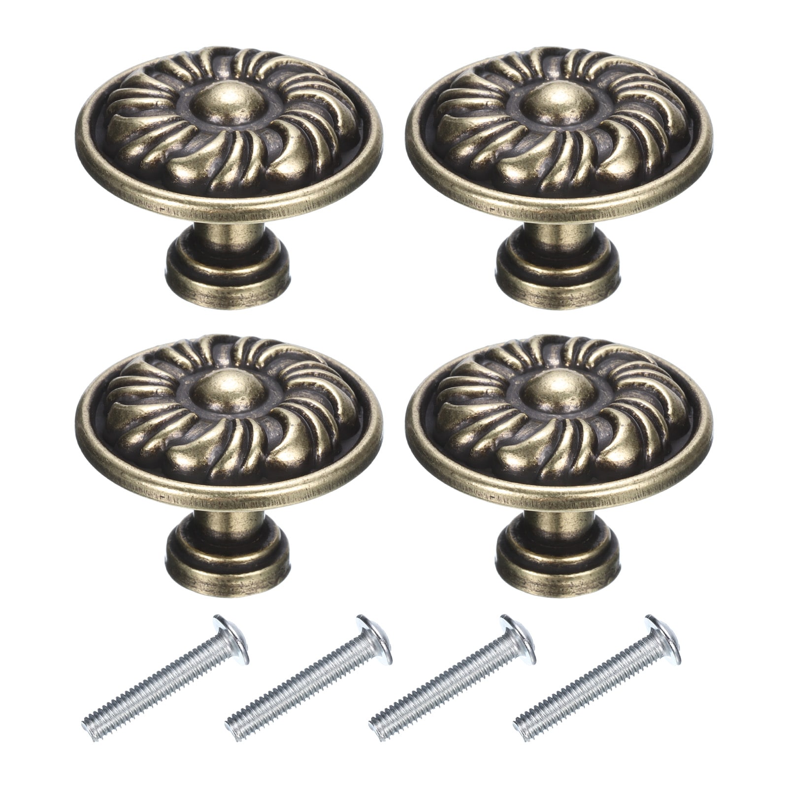Unique Bargains 4 Sets Vintage Drawer Knobs with Flower Patterns 1.2Inch  Long Retro Floral Dresser Drawer Knobs with Screws Zinc Alloy for Dresser  Drawer Furniture Closet Cupboard Bronze in the Cabinet Knobs