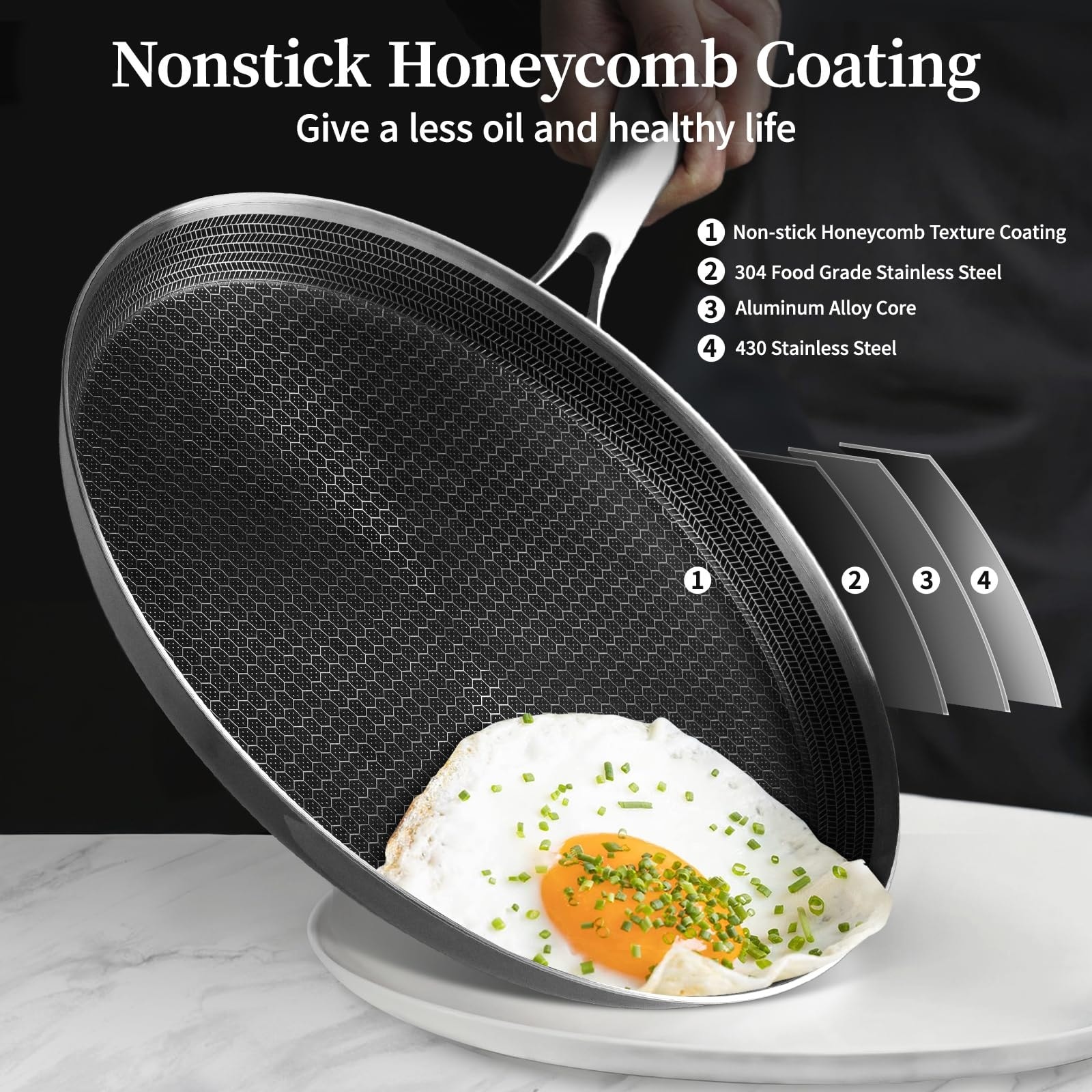 Aoibox 12 in Stainless Steel Crepe Pan with Dual Honeycomb Nonstick Coating Induction Compatible PFOA Free #LAB4FJYK