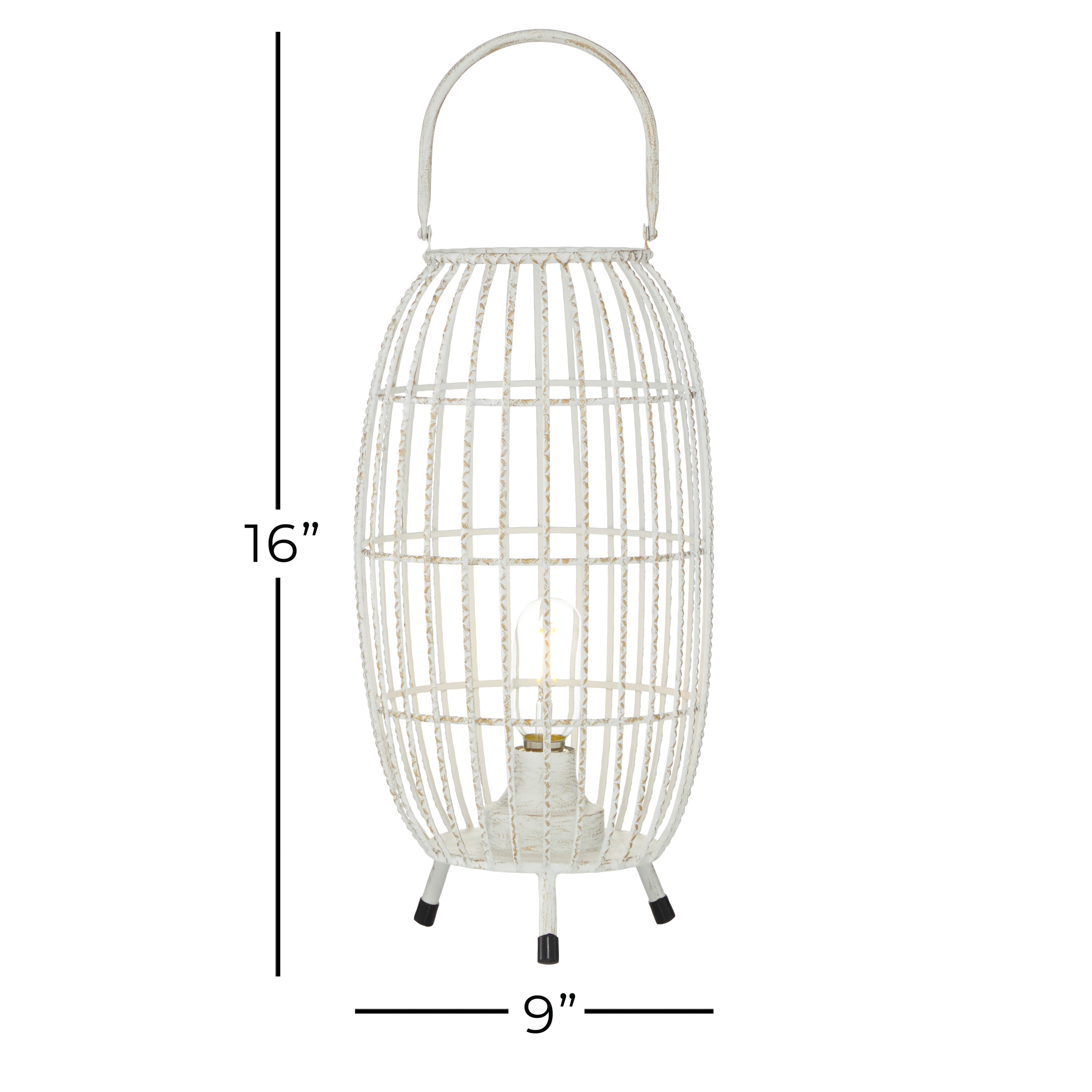Elegant Oval White Metal LED Candle Lantern, 16.4" Hanging Design
