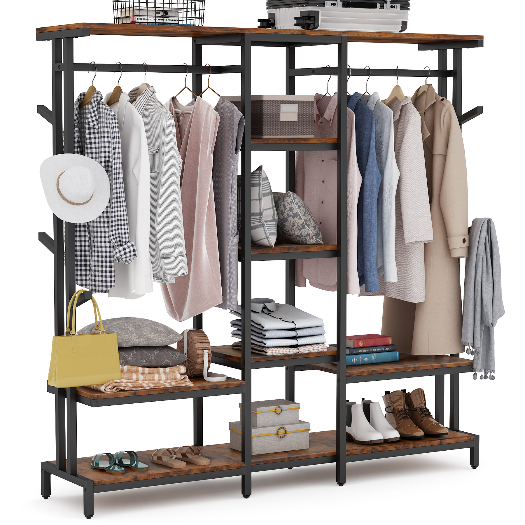 TribeSigns Tribesigns Extra Large Closet Organizer with Hooks,  Free-Standing Closet Clothes Rack with Shelves and Hanging Rod