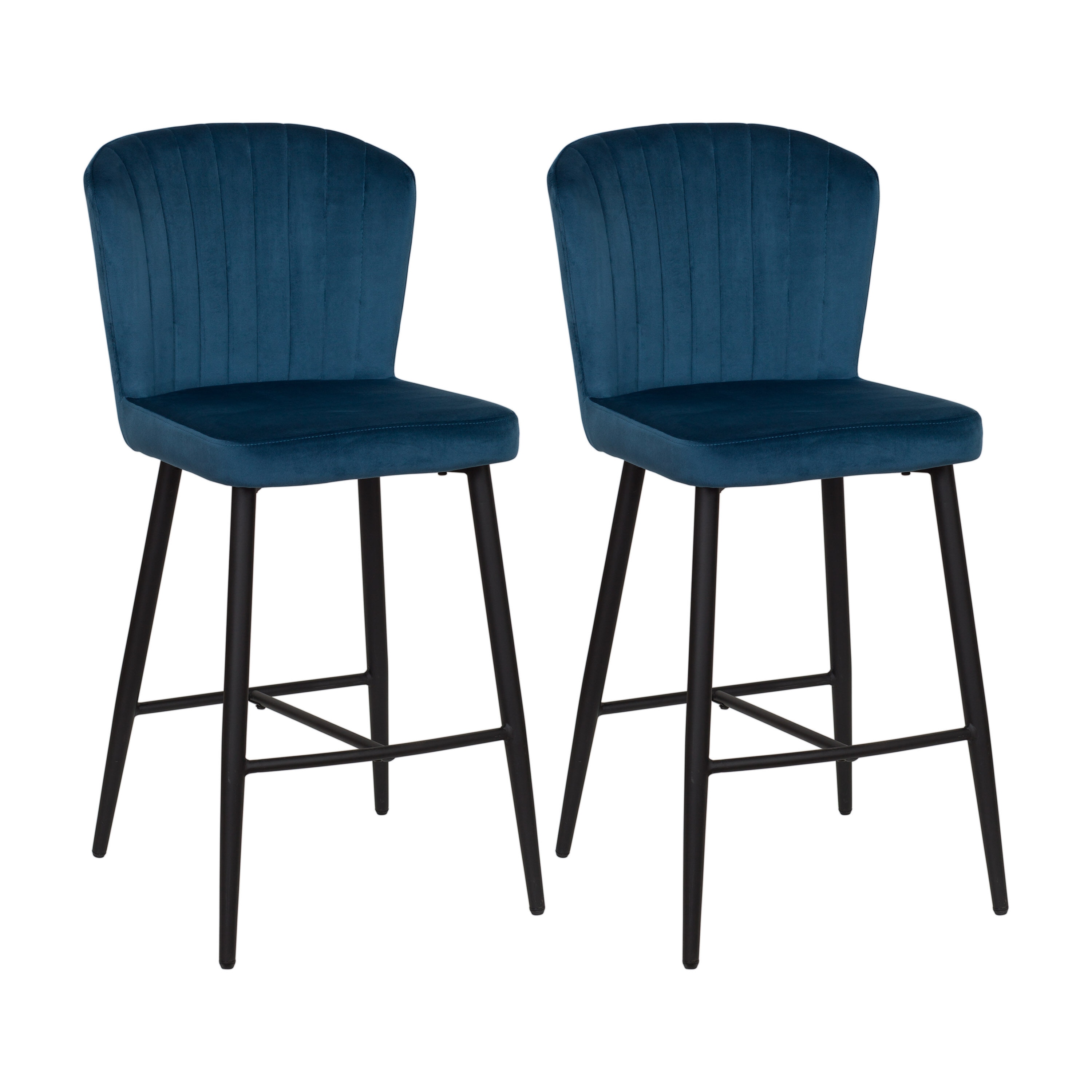 Jasper Navy Blue Velvet Counter Height Barstools, Set of 2