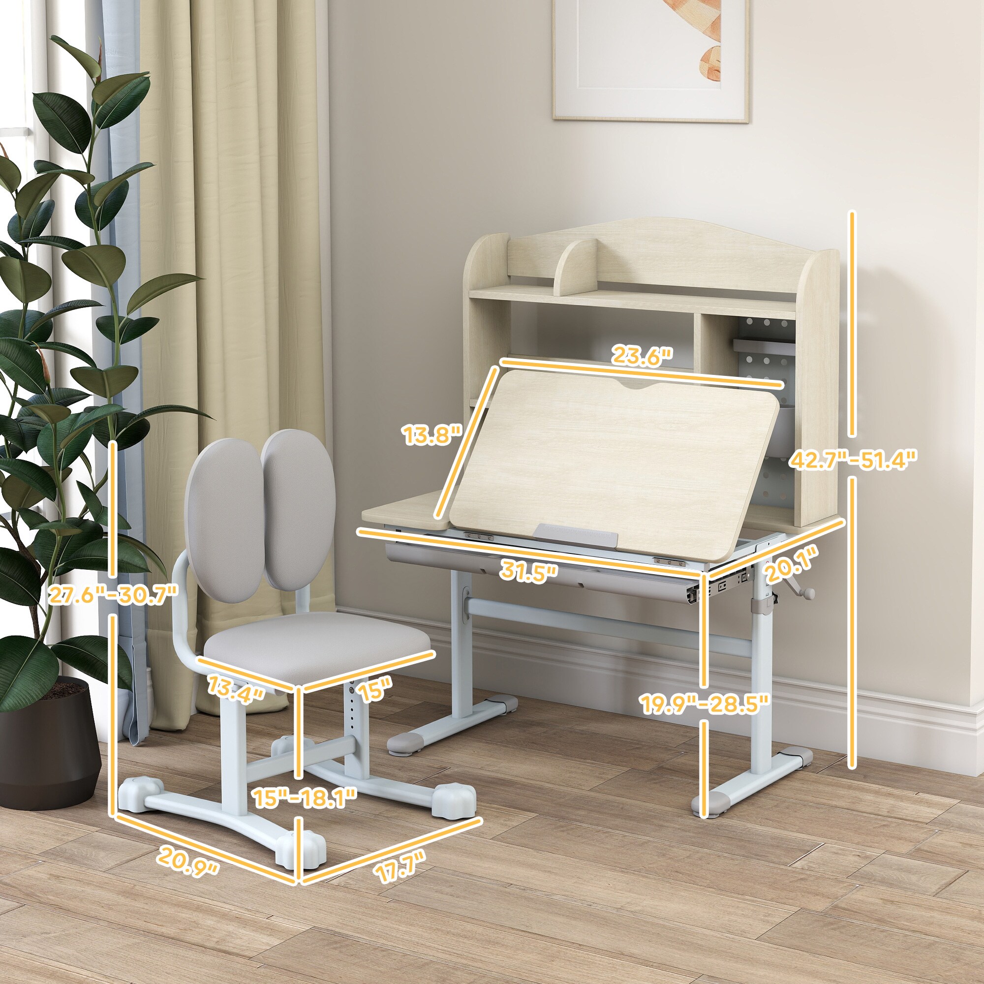Qaba Kids Desk and Chair Set Height Adjustable Children Study Desk for ...