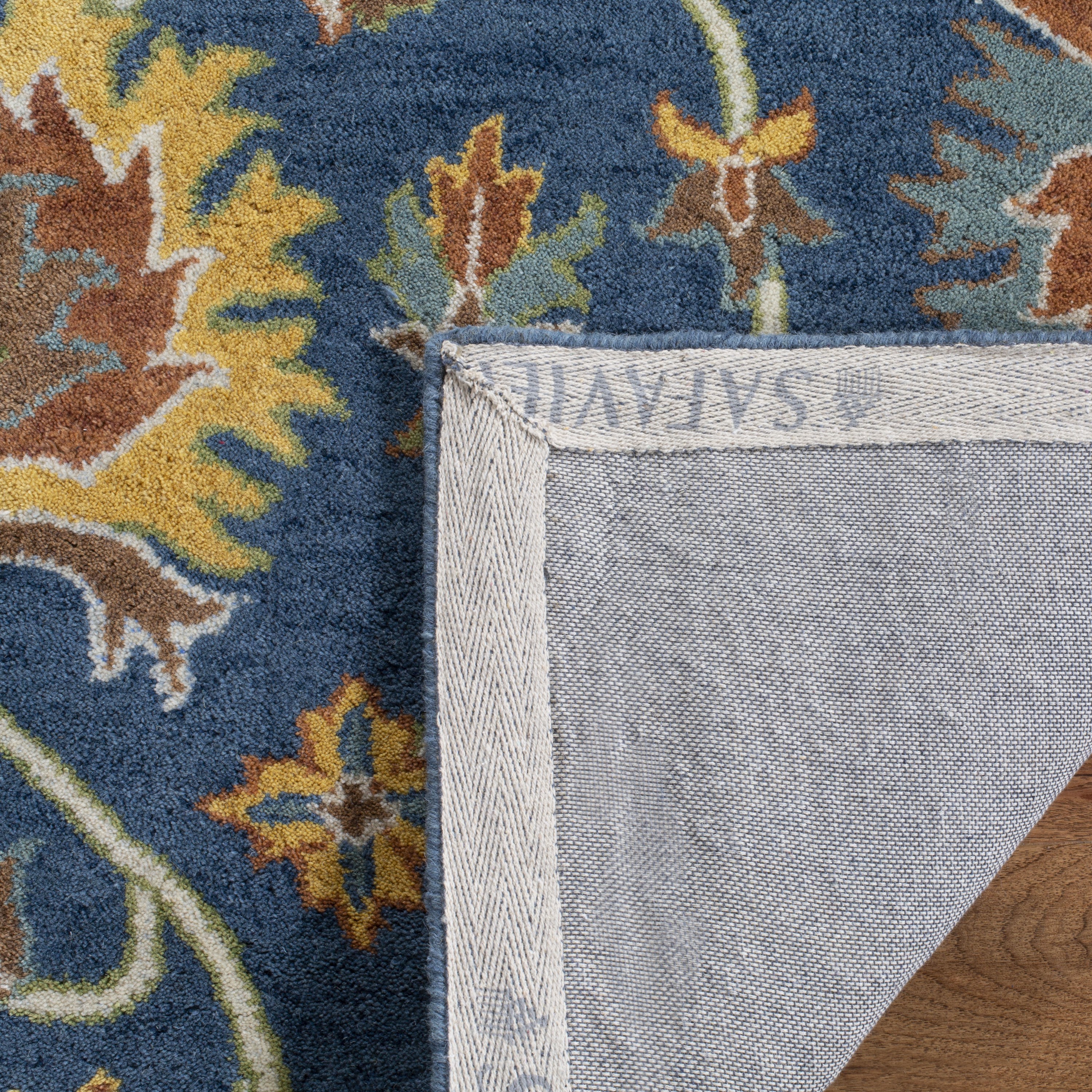 Navy Blue Hand-Tufted Wool Rectangular Floral Area Rug 3' x 5'