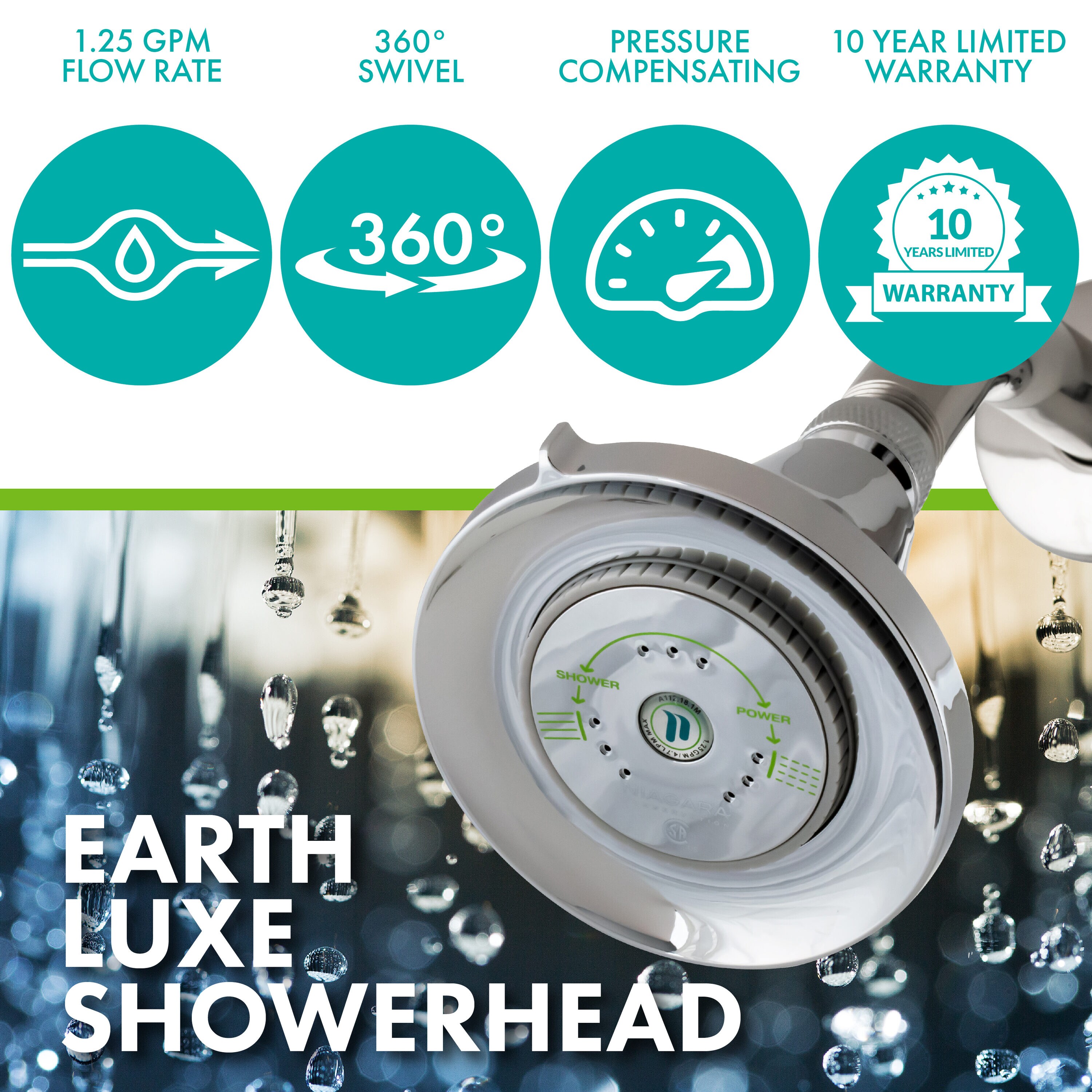 Chrome Wall Mounted Round Adjustable Shower Head with 3 Spray Patterns
