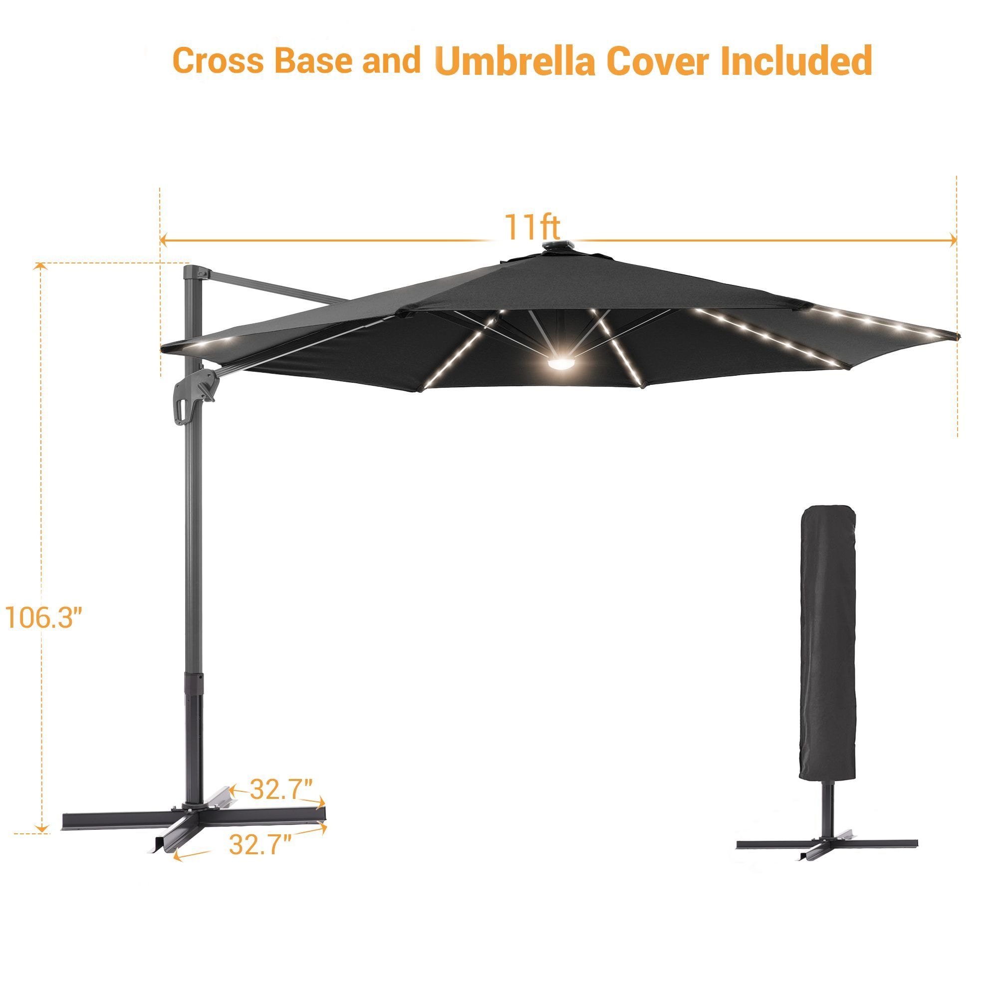 Sonkuki 11-ft Aluminum Black No-tilt Cantilever Patio Umbrella with ...