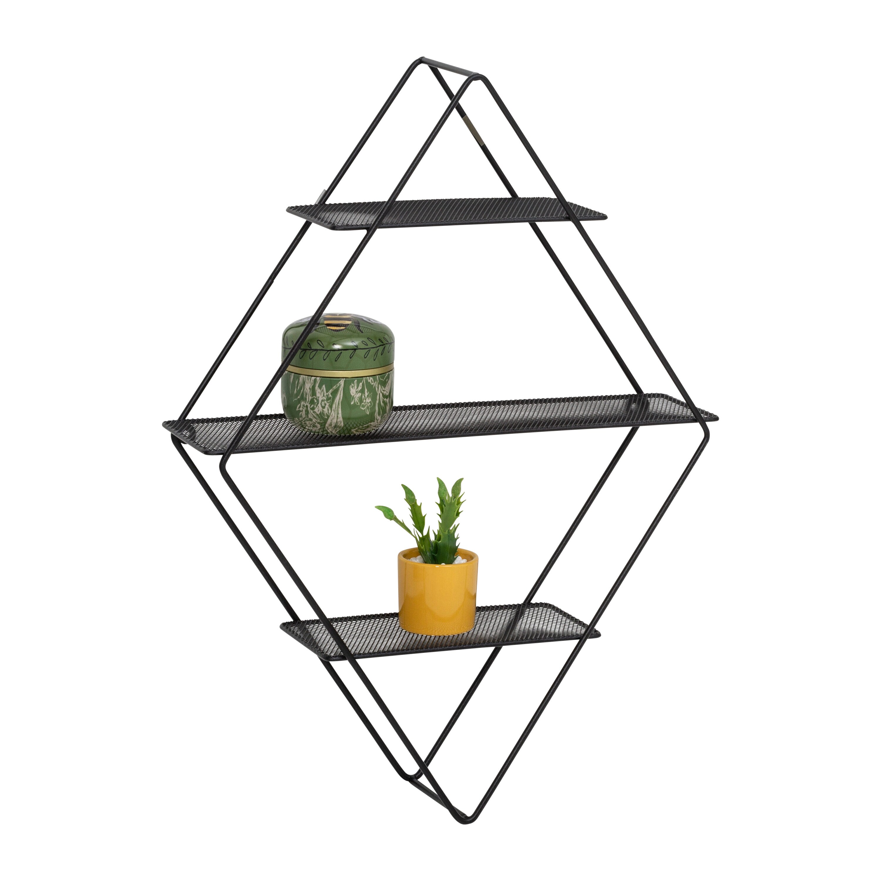 Black Geometric Steel 3-Tier Floating Wall Shelf