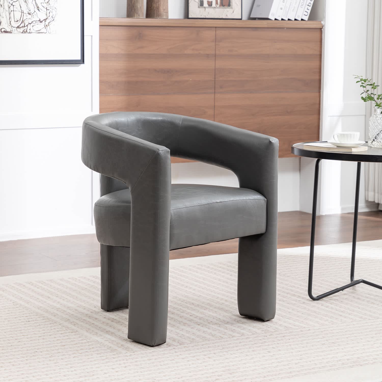 SEYNAR Modern Glam PU Leather Upholstered Dining Chair Open Back Accent ...