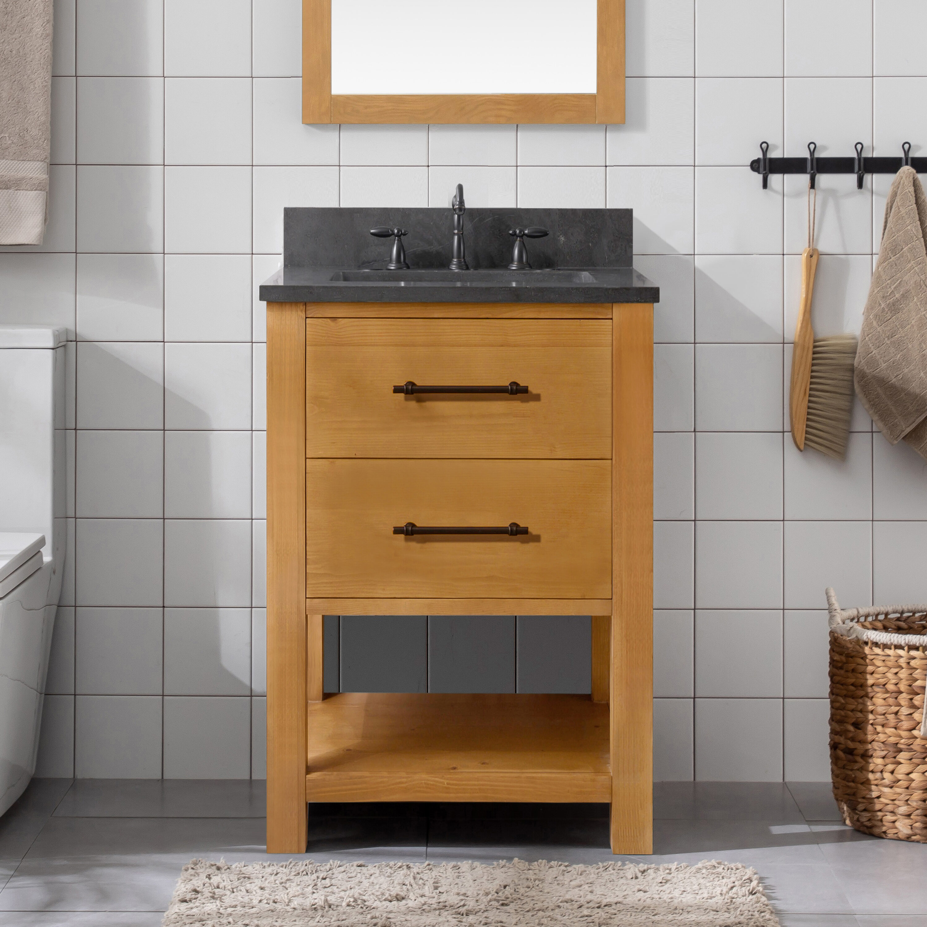 Sudio Design WINDWOOD-24N WINDWOOD 24-in Natural Undermount Single Sink Bathroom Vanity with Blue Limestone Limestone Top