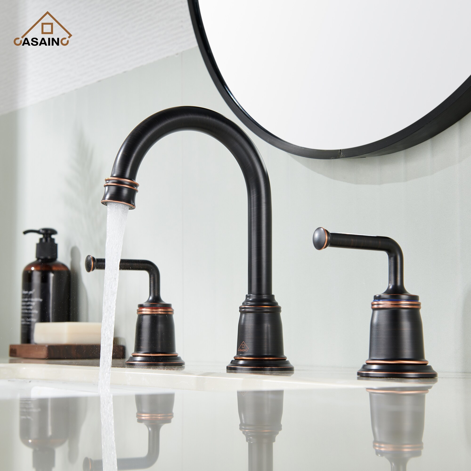 CASAINC CALTC16BN Oil-rubbed Bronze Widespread 2-handle Mid-arc Commercial/Residential Handle Bathroom Sink Faucet with Drain