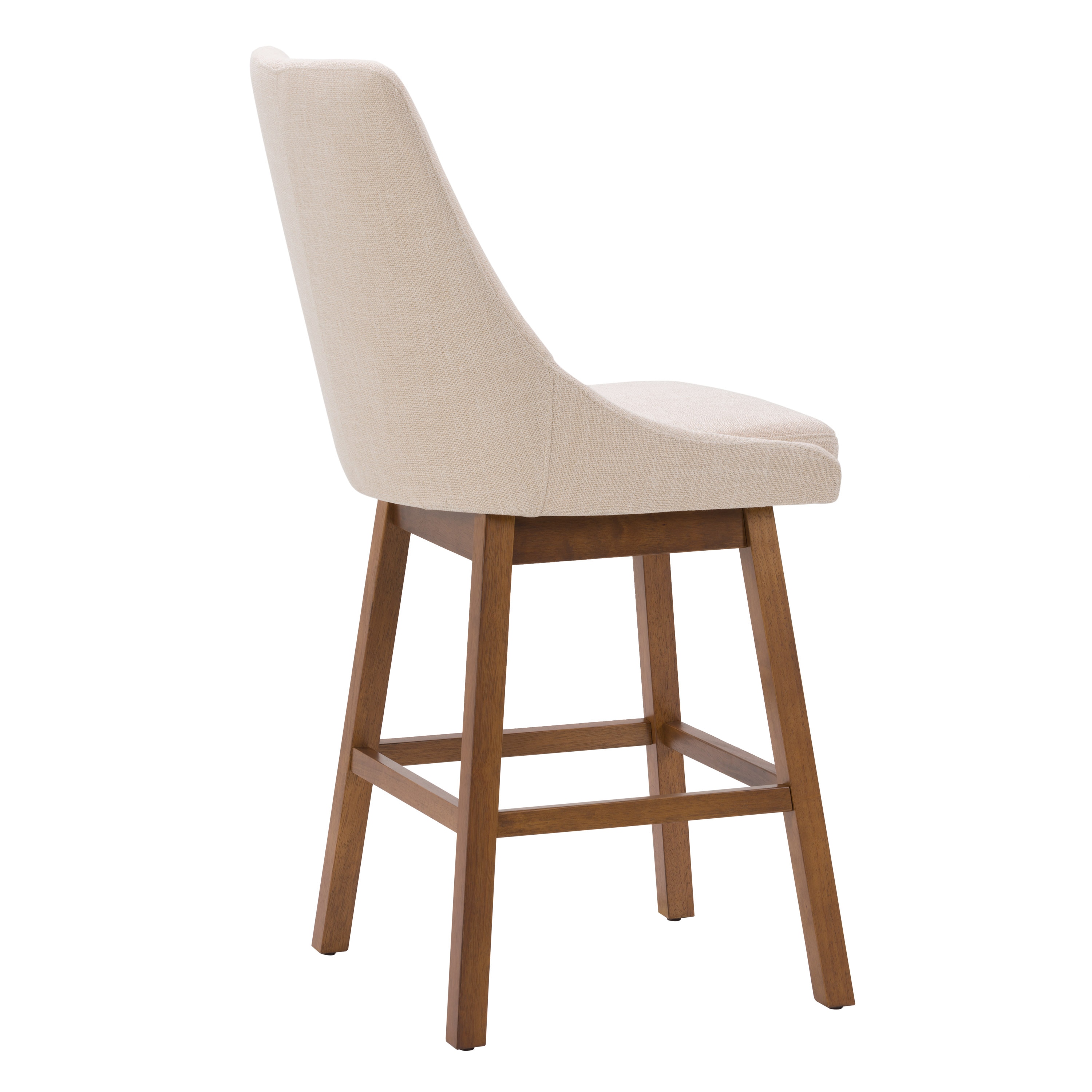 Beige Fabric Upholstered High Back Bar Stools - Set of 2