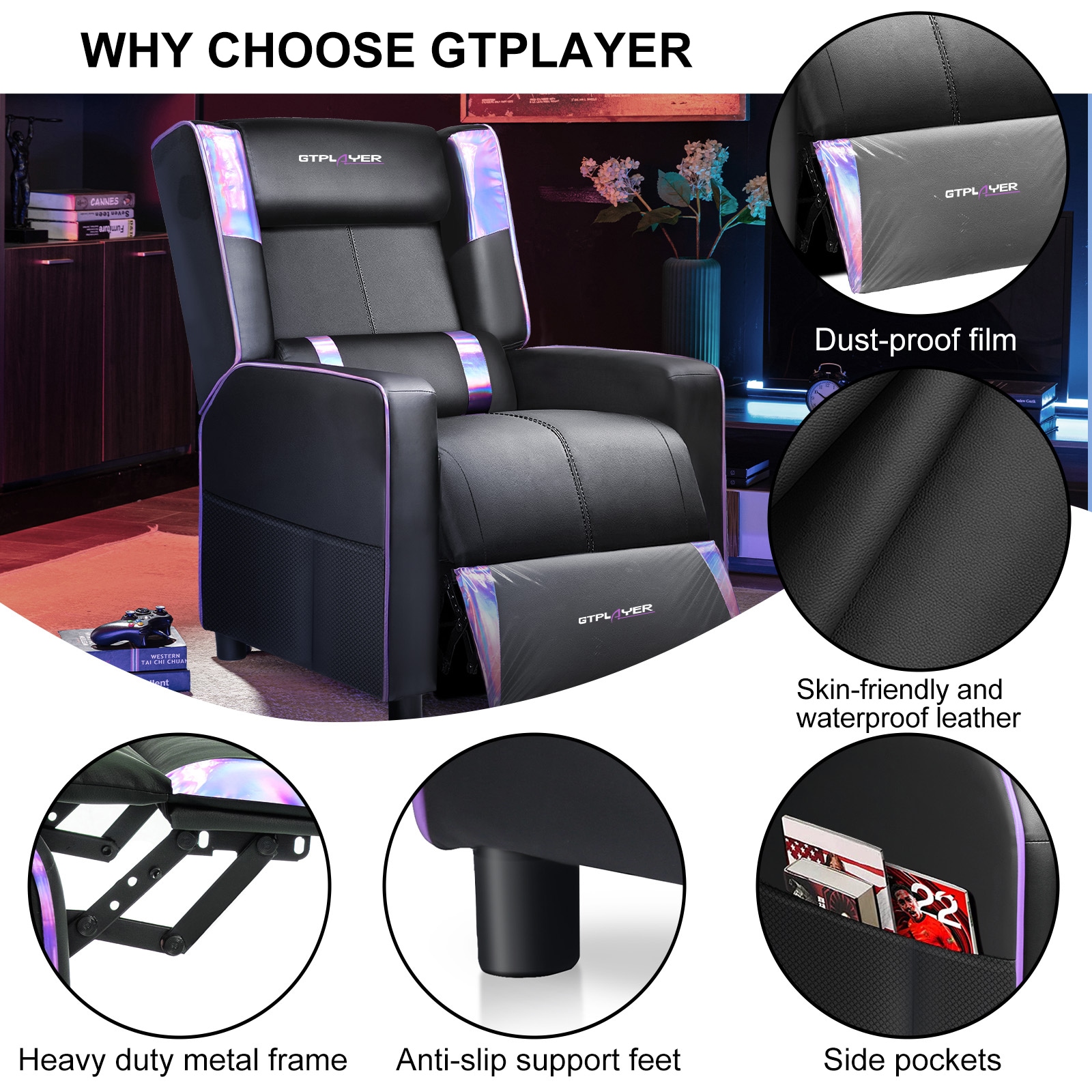GTPLAYER LOWE'S-GT209-PURPLE Office-Chairs - View #2