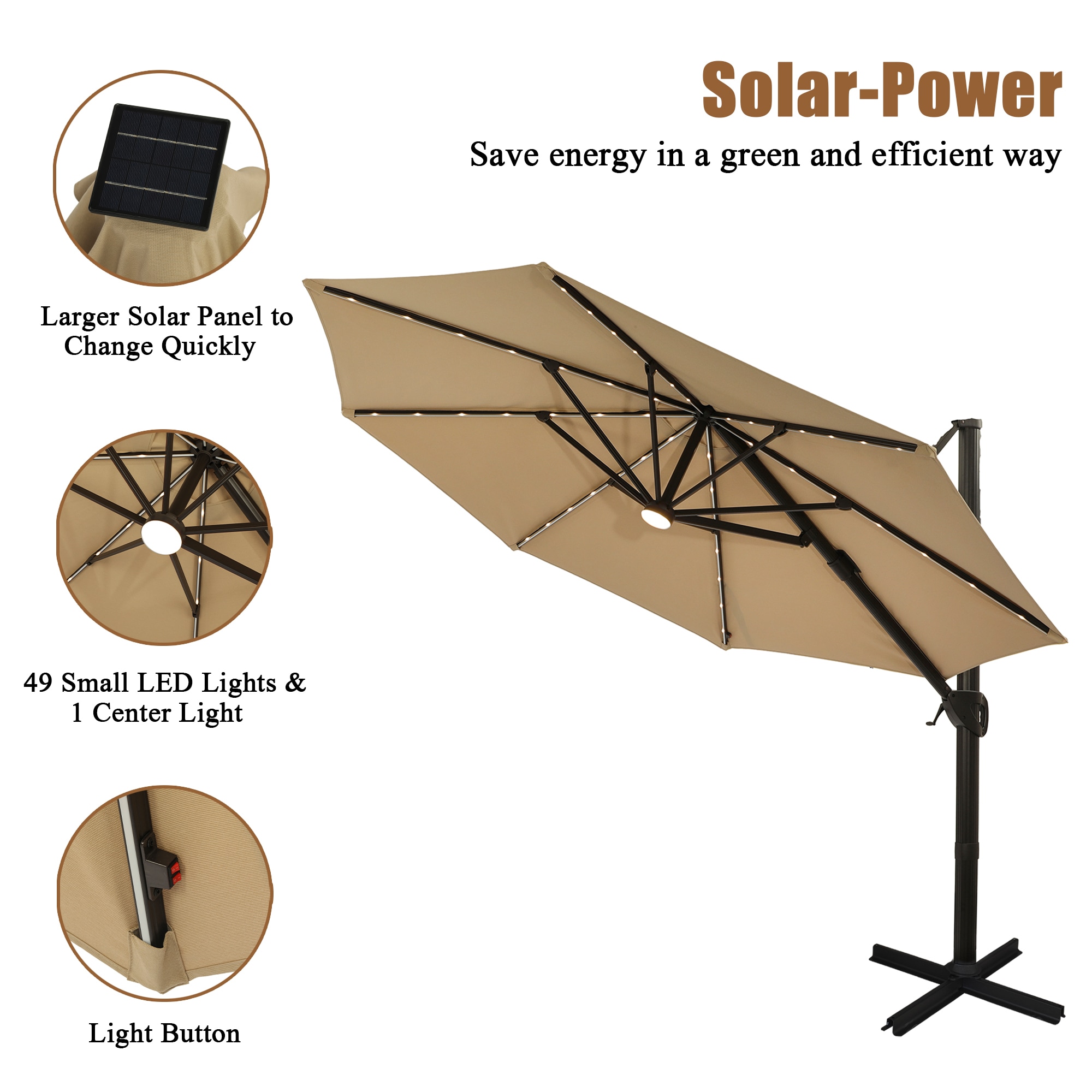 Casainc 11-ft Aluminum Cantilever Patio Umbrella With Lights In The 