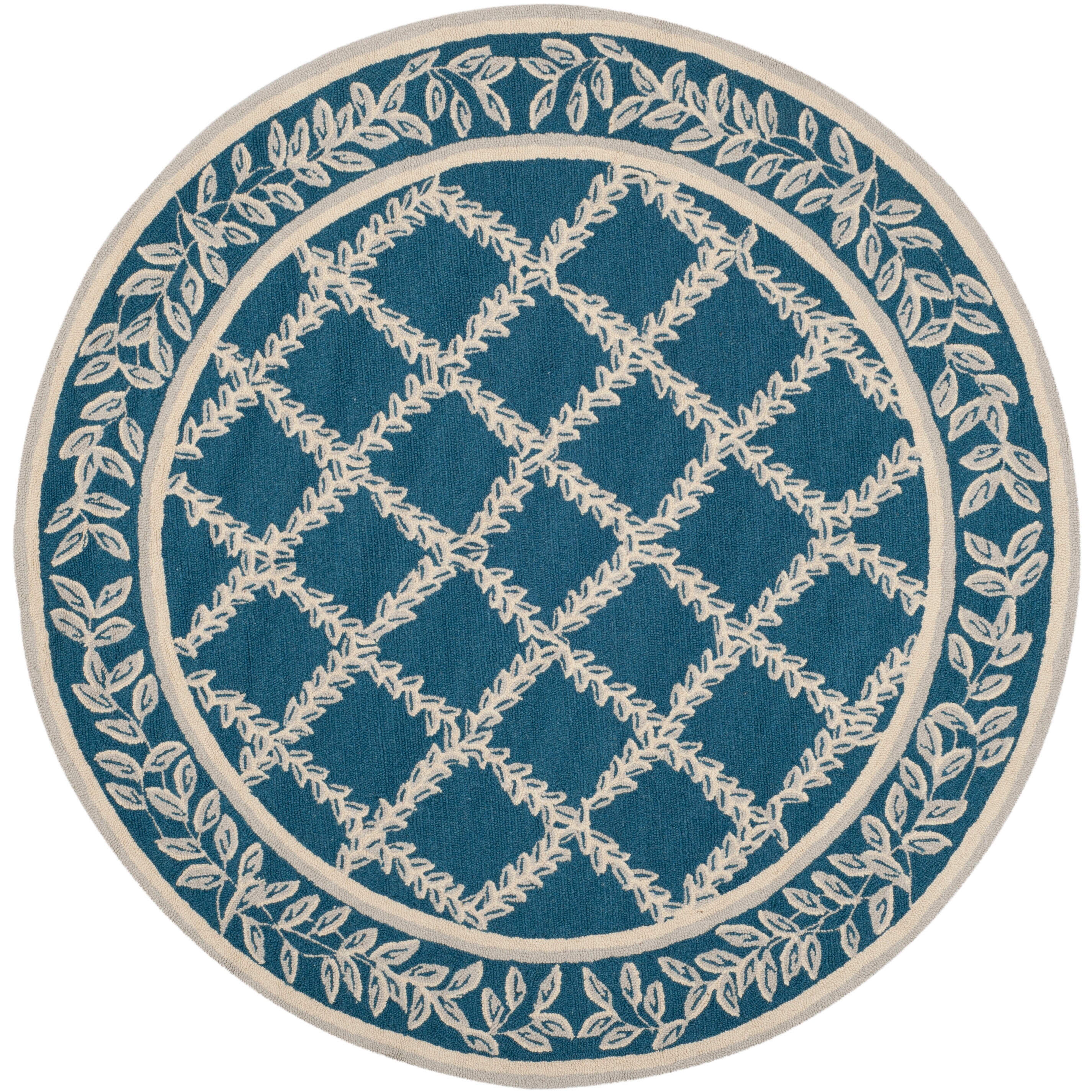 Safavieh HK230N-5R Chelsea Lattice 5 x 5 (ft) Hooked Wool Navy/Creme Round Indoor Trellis Area rug