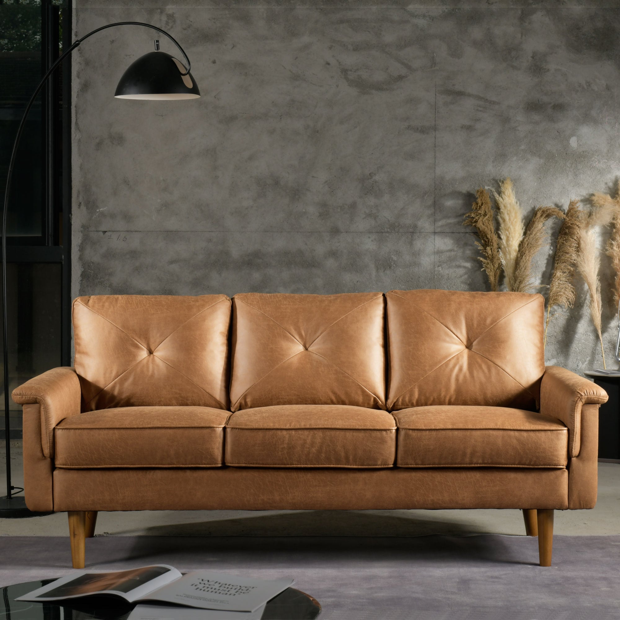 weaxty HMBNOP700 71.4-in Modern Light Brown Suede 3 -seater Sofa