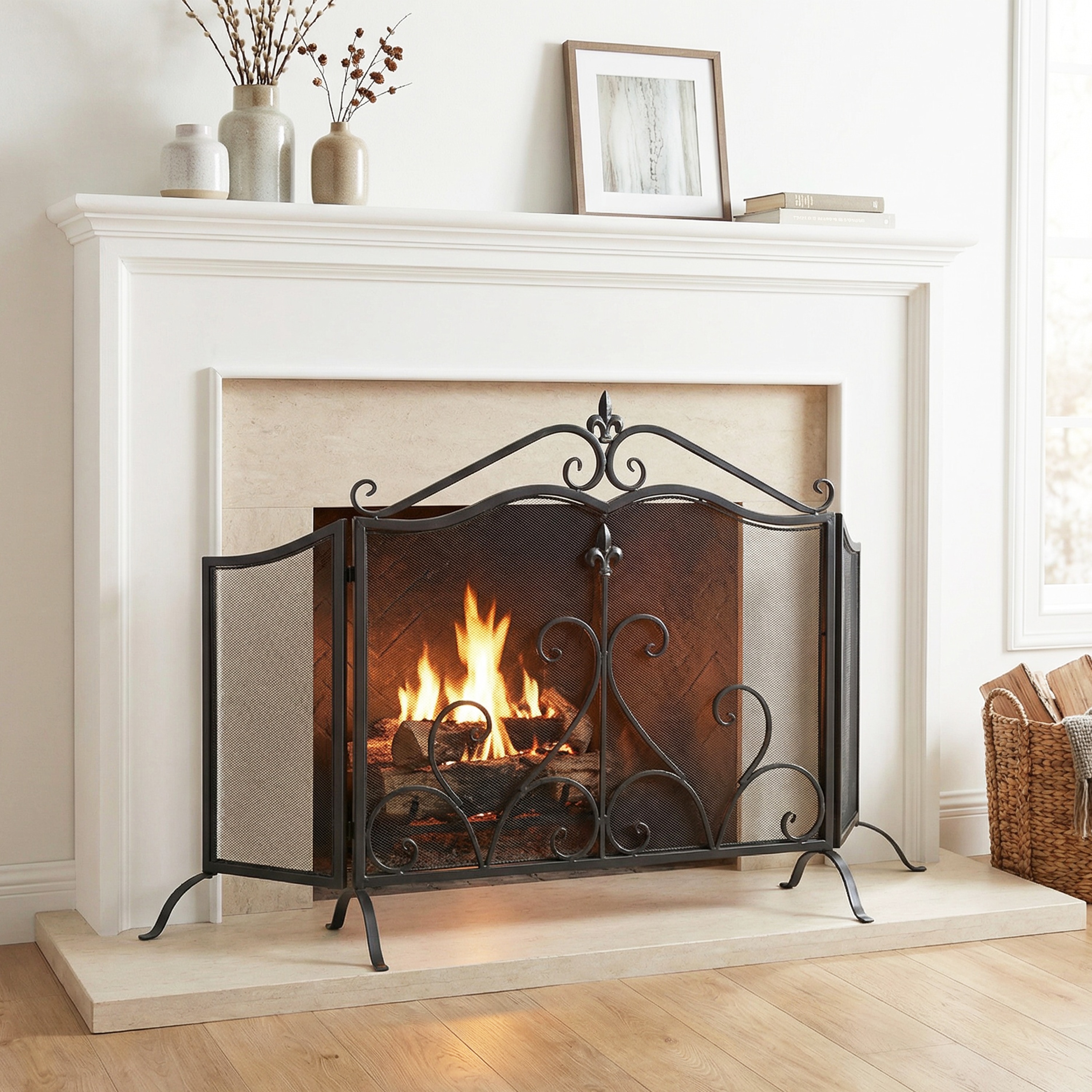 Christopher Knight Home Judith Onyx 3 Panel Iron Fireplace Screen 54 Inch W x 31.5 Inch H in Black Finish #362841