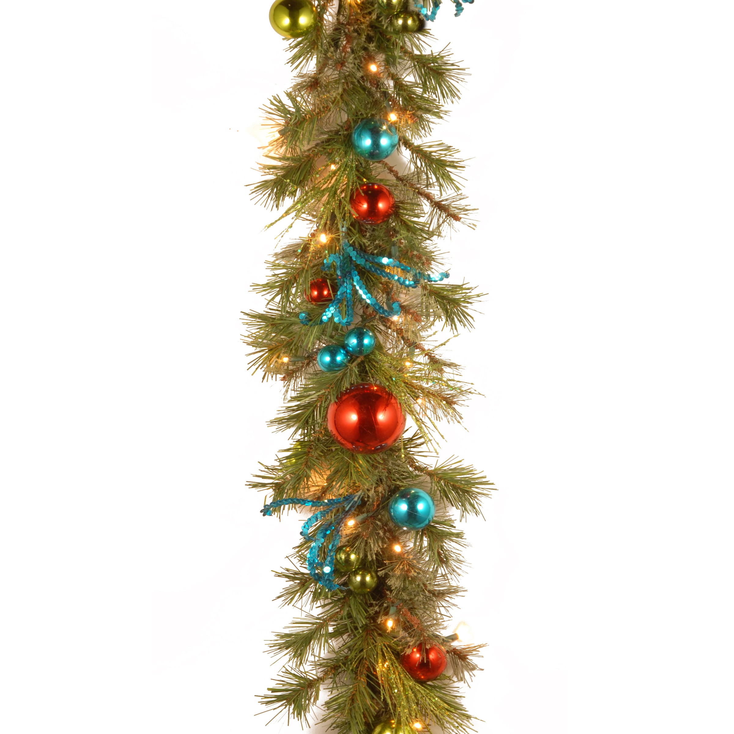 National Tree Company DC13-141-9CB-1 Outdoor Pre-lit Battery-operated 9-Feet Ornament Artificial Garland with White LED Lights