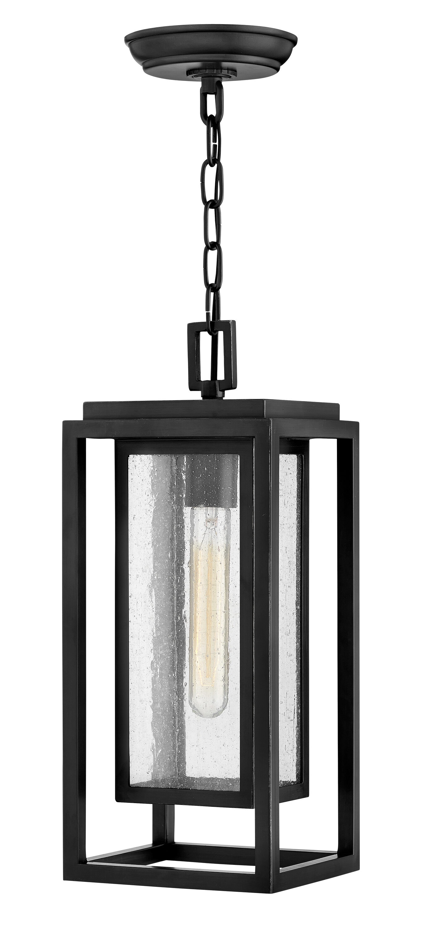 Hinkley 1002BK-LL Republic Black Coastal Clear glass Square Mini Outdoor Hanging Pendant light