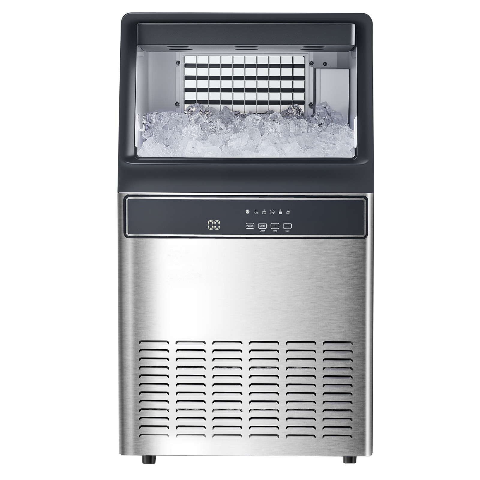 VEVOR SCSYYTSFBZBJ07256V1 160lbs/24H Commercial Ice Maker 55 Ice Cubes in 15 Minutes Freestanding Ice Maker Machine with 33lbs Large Storage Capacity for Bar Office Restaurant with LED Digital Display and Self-Cleaning