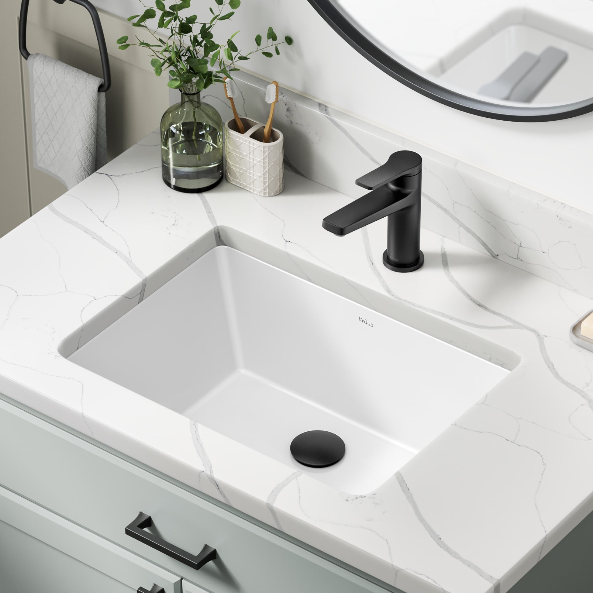 Kraus KCU-244 Elavo Ceramic Undermount Rectangular Traditional White Bathroom Sink ( 20.25-Inches x 15.13-Inches )