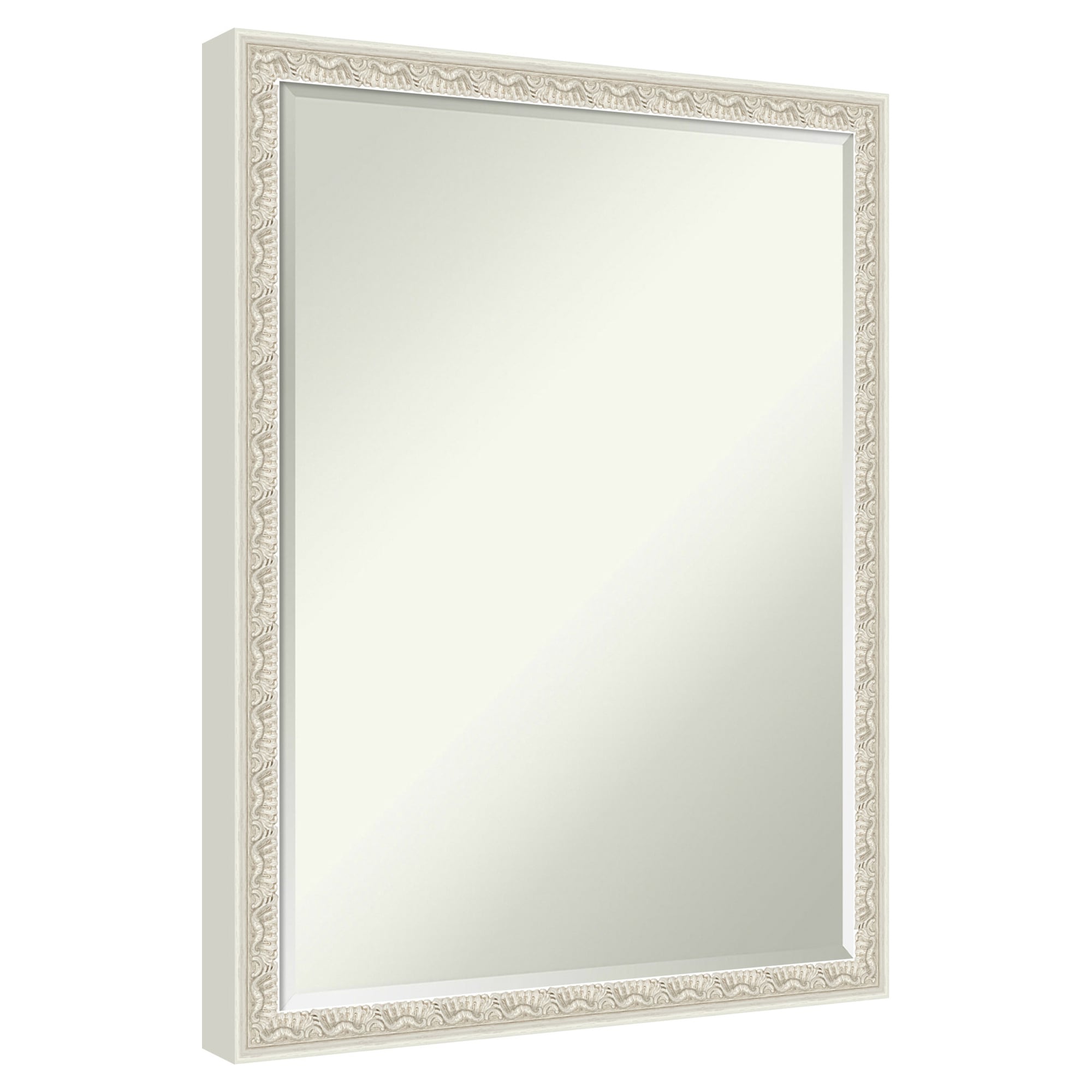 Amanti Art  Petite Bevel Mirror Bethany Silver Framed Wood Bathroom Wall Mirror 26 x 20 in.