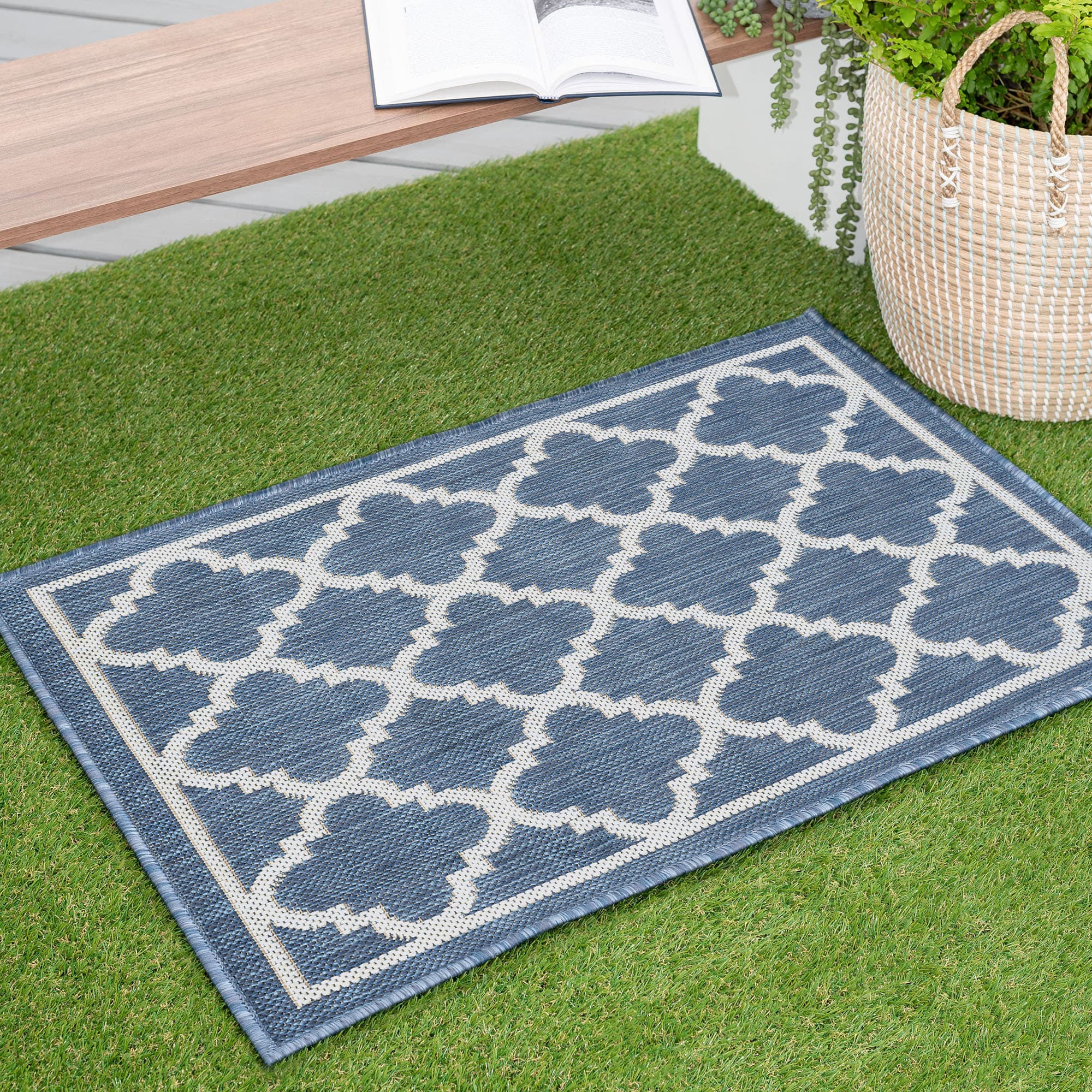 Tayse Eco 2 X 3 Ft Blue Indoor Outdoor Geometric Coastal Throw Rug In   64453915 