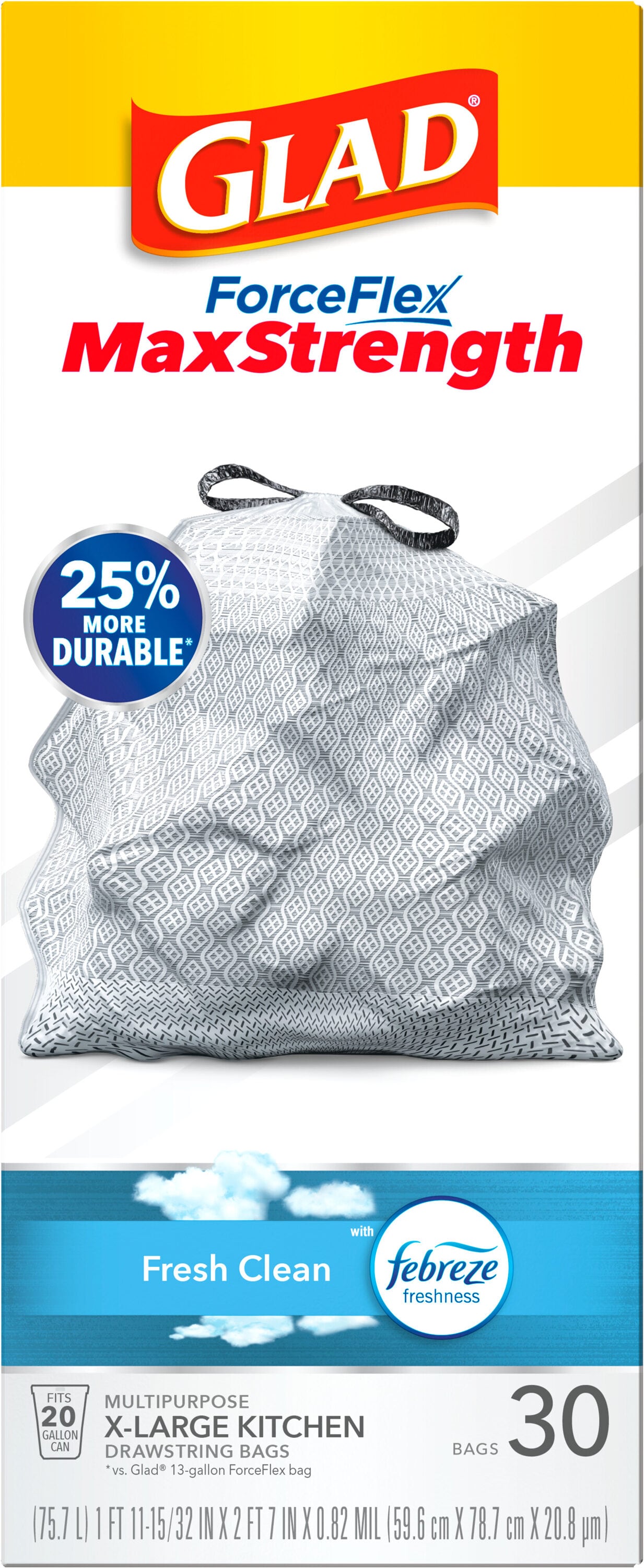 Glad Medium Quick Tie Trash Bags OdorShield 8 Gallon White Trash Bag  Febreze Fresh Clean 26 Count - Office Depot
