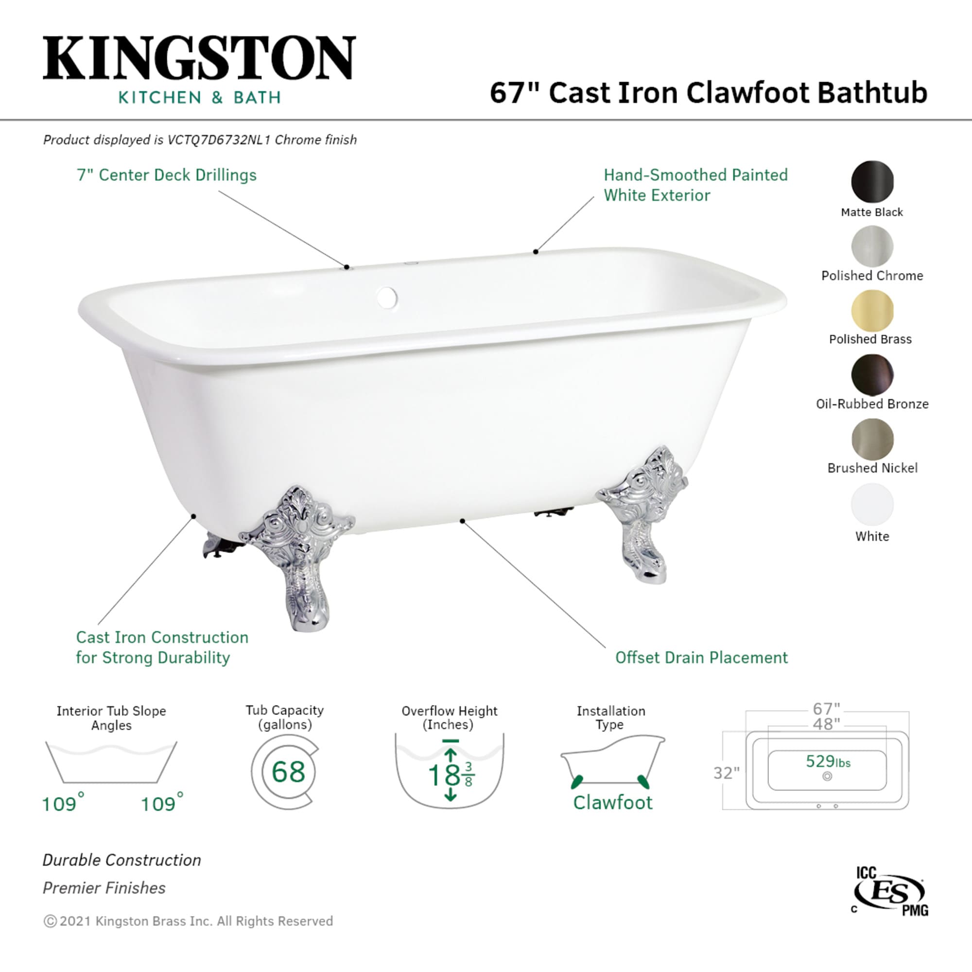 Kingston Brass UVCTQ7D6732NL2 bathtubs - View #3