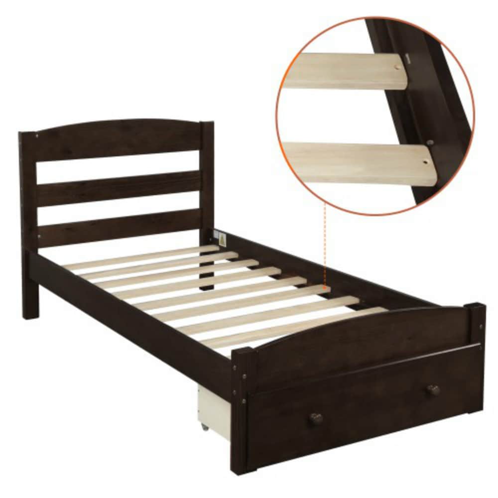 CASAINC LF-WF191655AAP Espresso Twin Wood Platform Bed