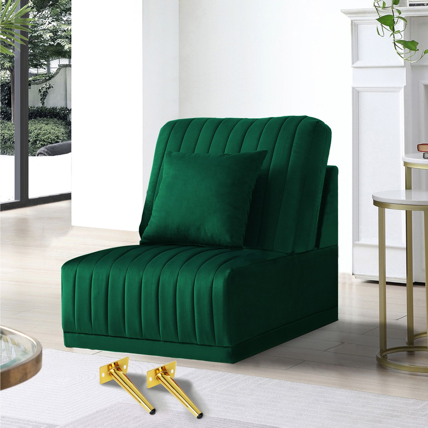 JASMODER W71459087 31.5-in Modern Green Polyester/Blend Sofa