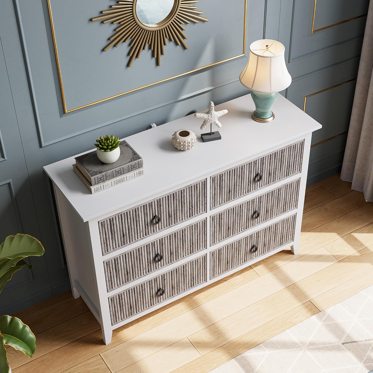 Garvee Modern 6-Drawer Dressing Table 47-inch Wide Wooden Storage ...