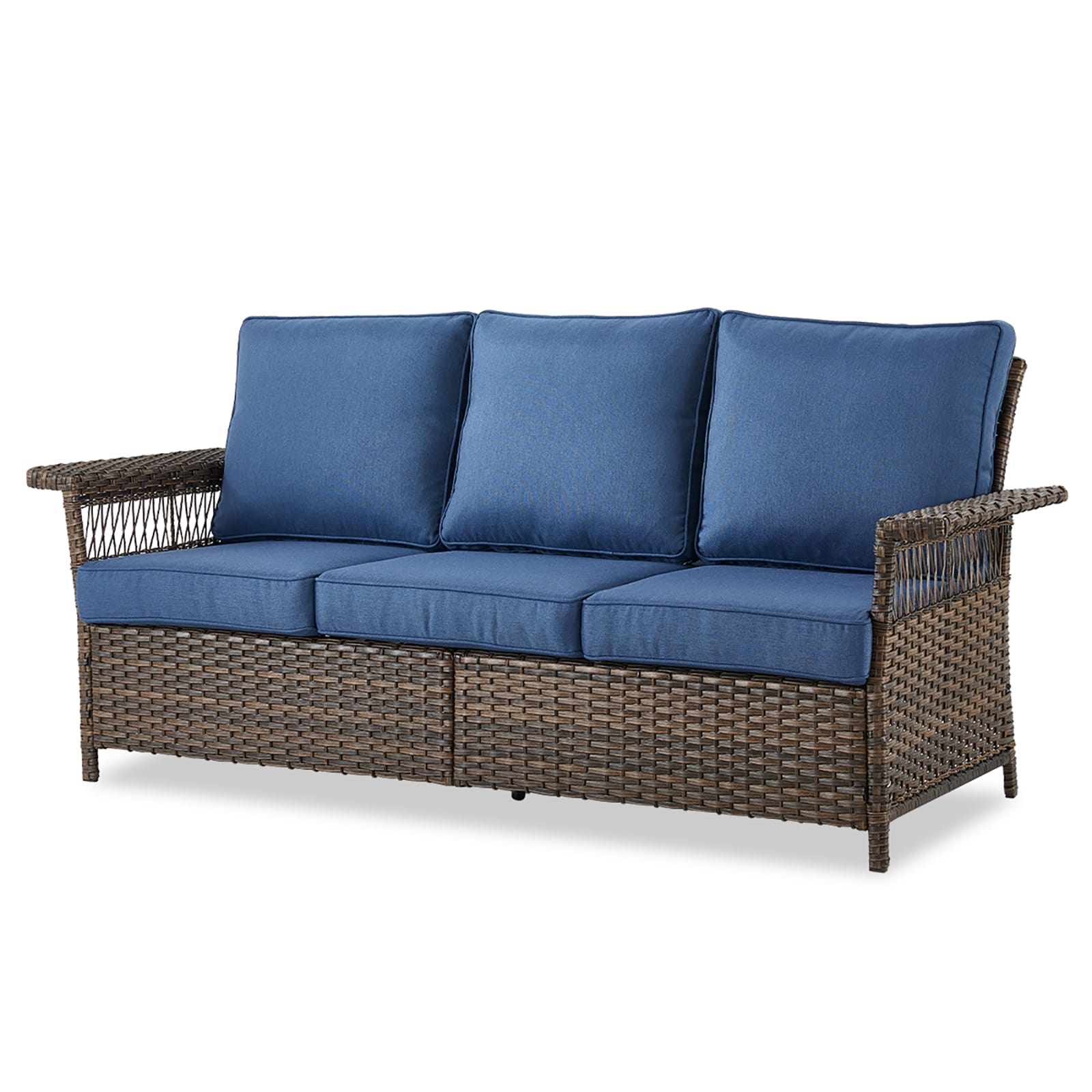 Rilyson FSSLBR13-1 Seagull Wicker Outdoor Sofa with Blue Cushions and Wicker Frame