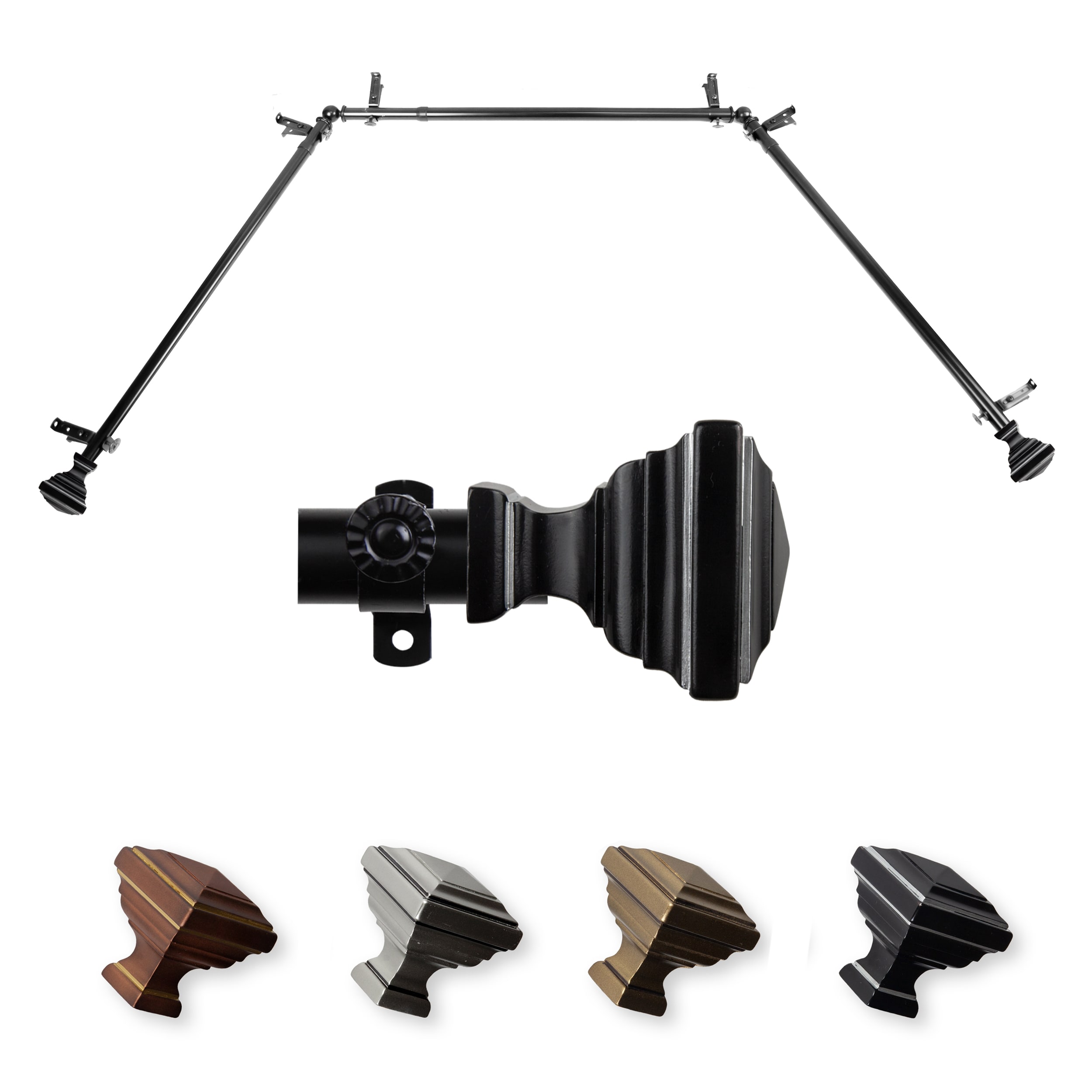 Hart & Harlow L-ABAY-81-2 Dora 13/16-in 38-in to 72-in Black Steel Bay window curtain rod with Finials