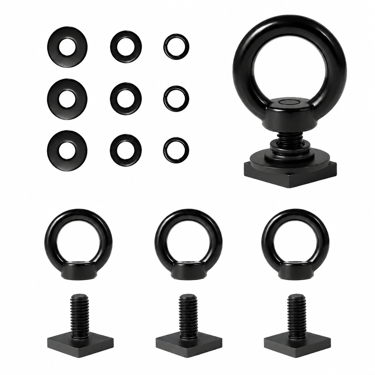 Etokfoks  4 Piece Stainless Steel T Slot Bolt Tie Down Anchor Kit for Roof Rack with Eye Bolts and Washers Black