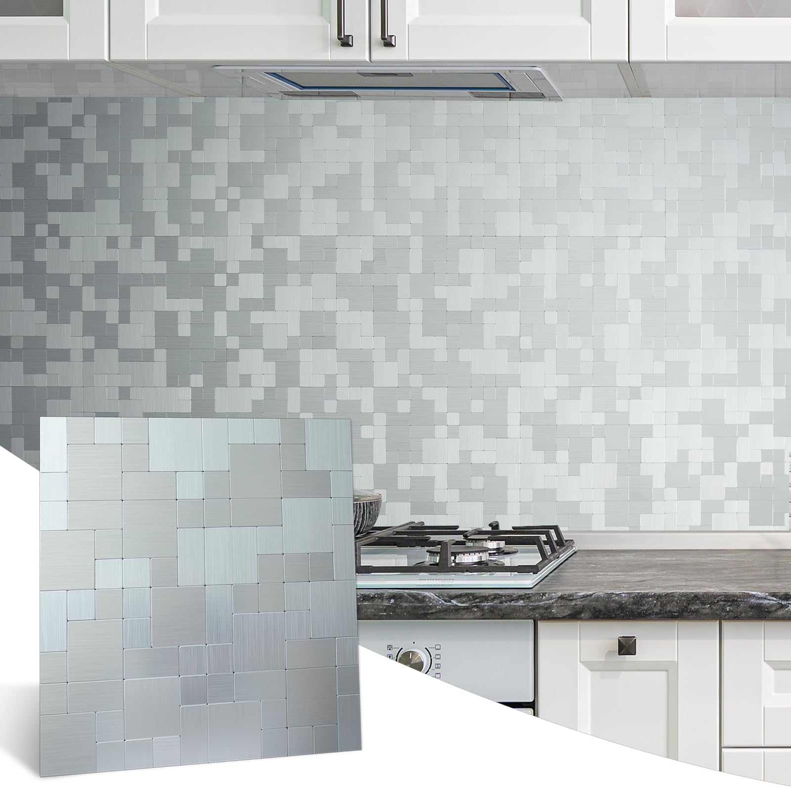 KIWDZFU  Metal Peel and Stick Tile Backsplash Stainless Steel Kitchen Backsplash Tile Self Adhesive 12 by 12 Inches durable home and garden