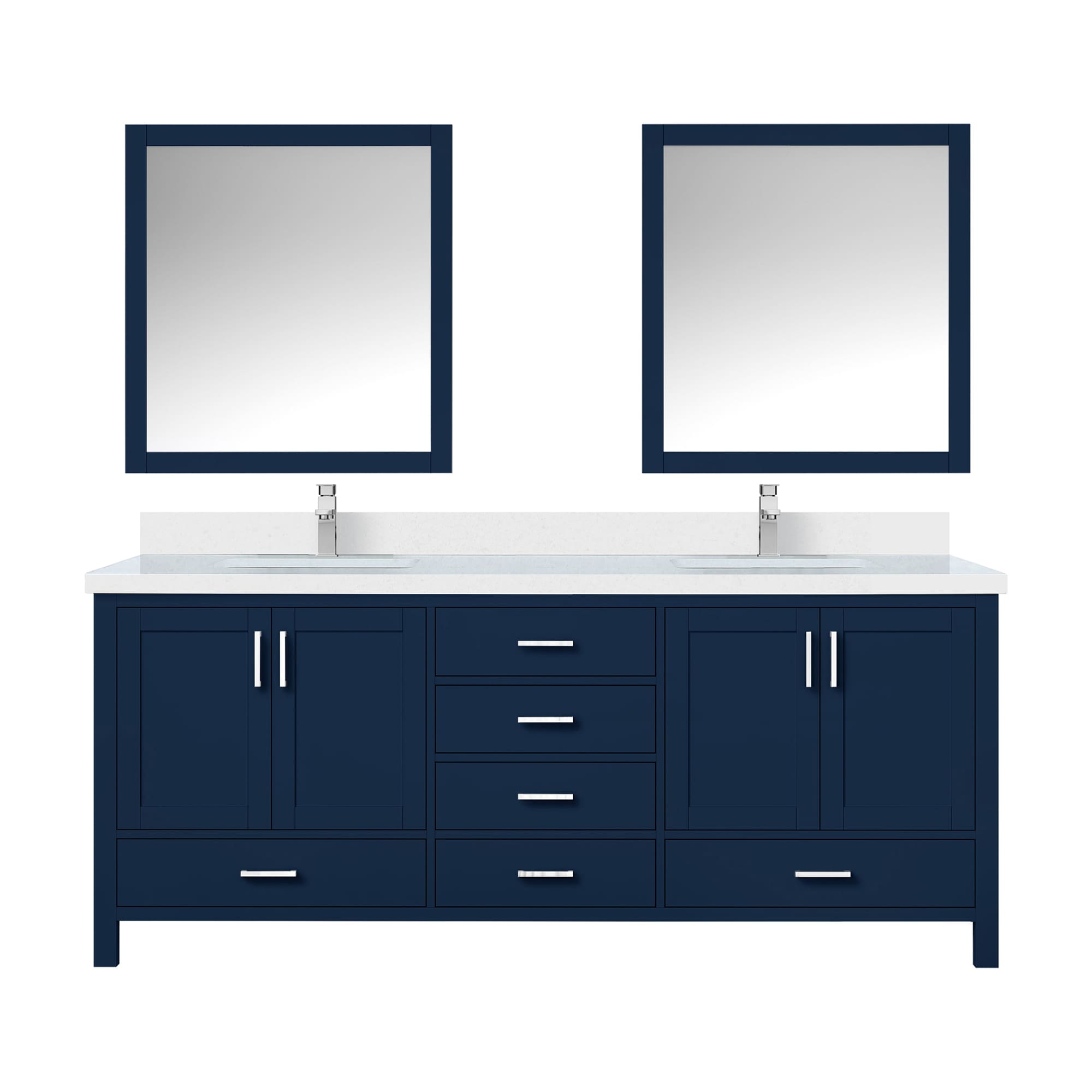 Lexora LJ342280DEWQM30F Jacques 80-in Navy Blue Undermount Double sink Bathroom Vanity with White Quartz Top (Mirror Included) (Faucet Included)