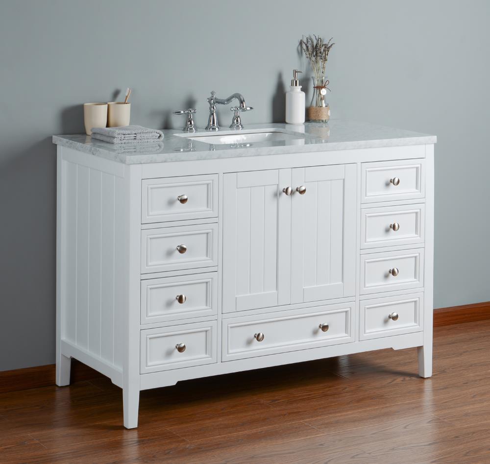 Stufurhome 48-in White Undermount Single Sink Bathroom Vanity with ...