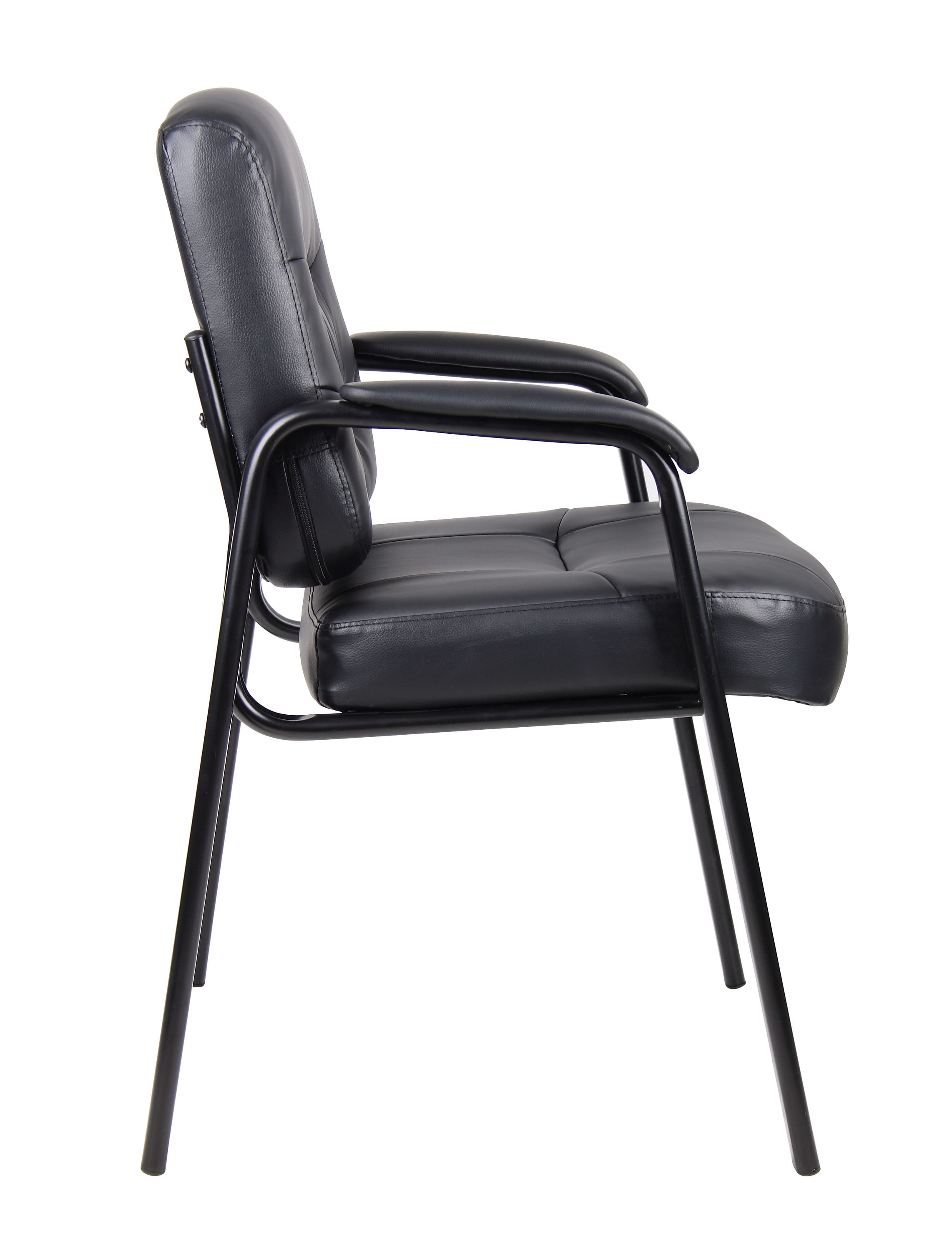 Elegant Black LeatherPlus Guest Chair with Steel Frame and Fixed Arms