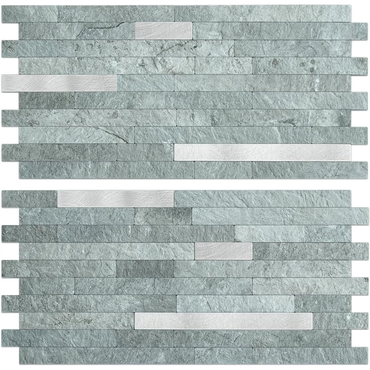 Etokfoks  Mountain Rock Finish PVC Mixed Metal Peel and Stick Backsplash for Kitchen Bathroom 20 Sheet Waterproof Pack