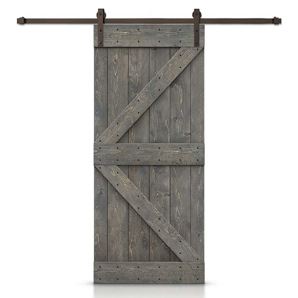 CALHOME 42-in x 84-in Gray K-frame Pine Wood Solid Core Barn Door ...