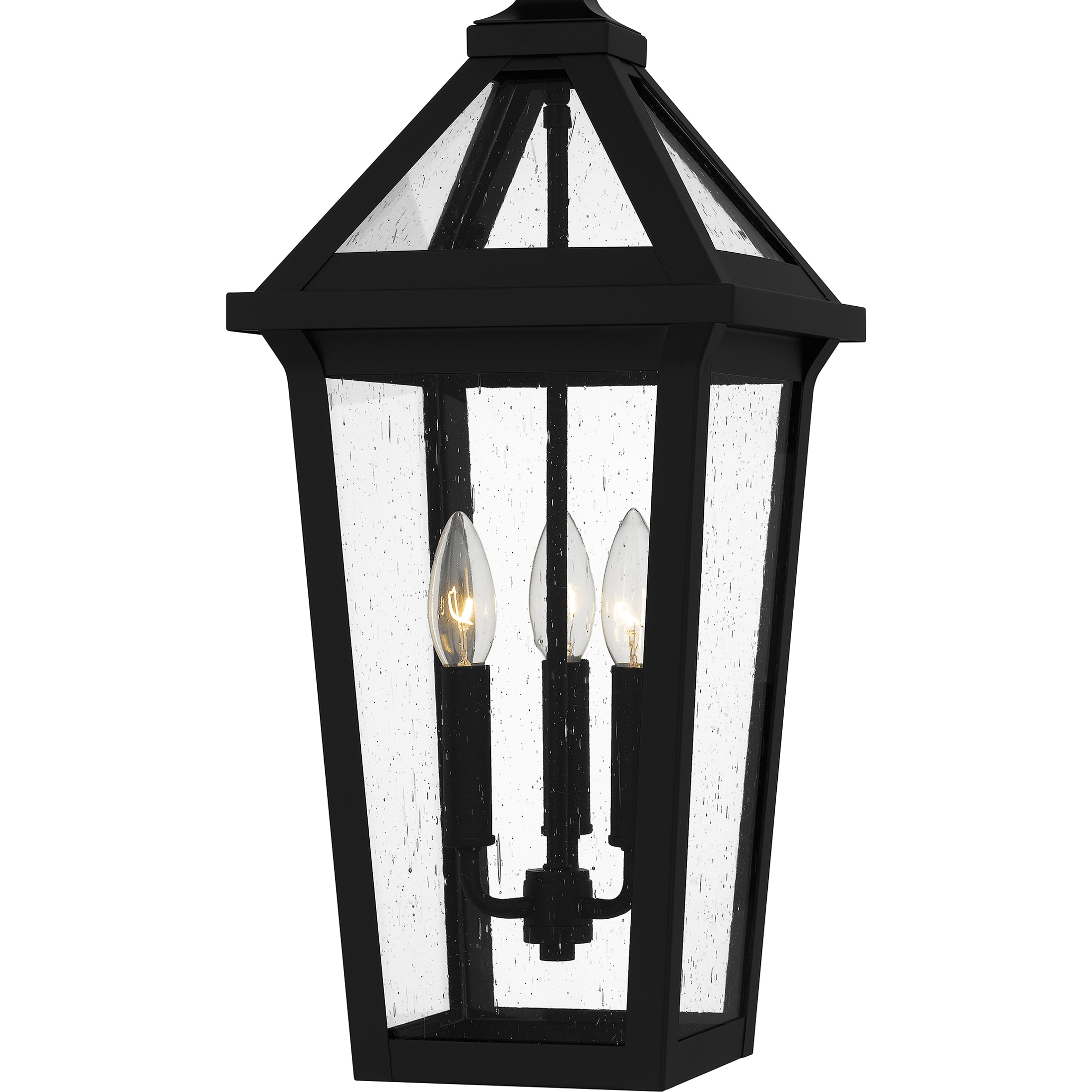 Quoizel Boulevard 3 Light Matte Black Traditional Seeded Glass Lantern Led Mini Outdoor Hanging