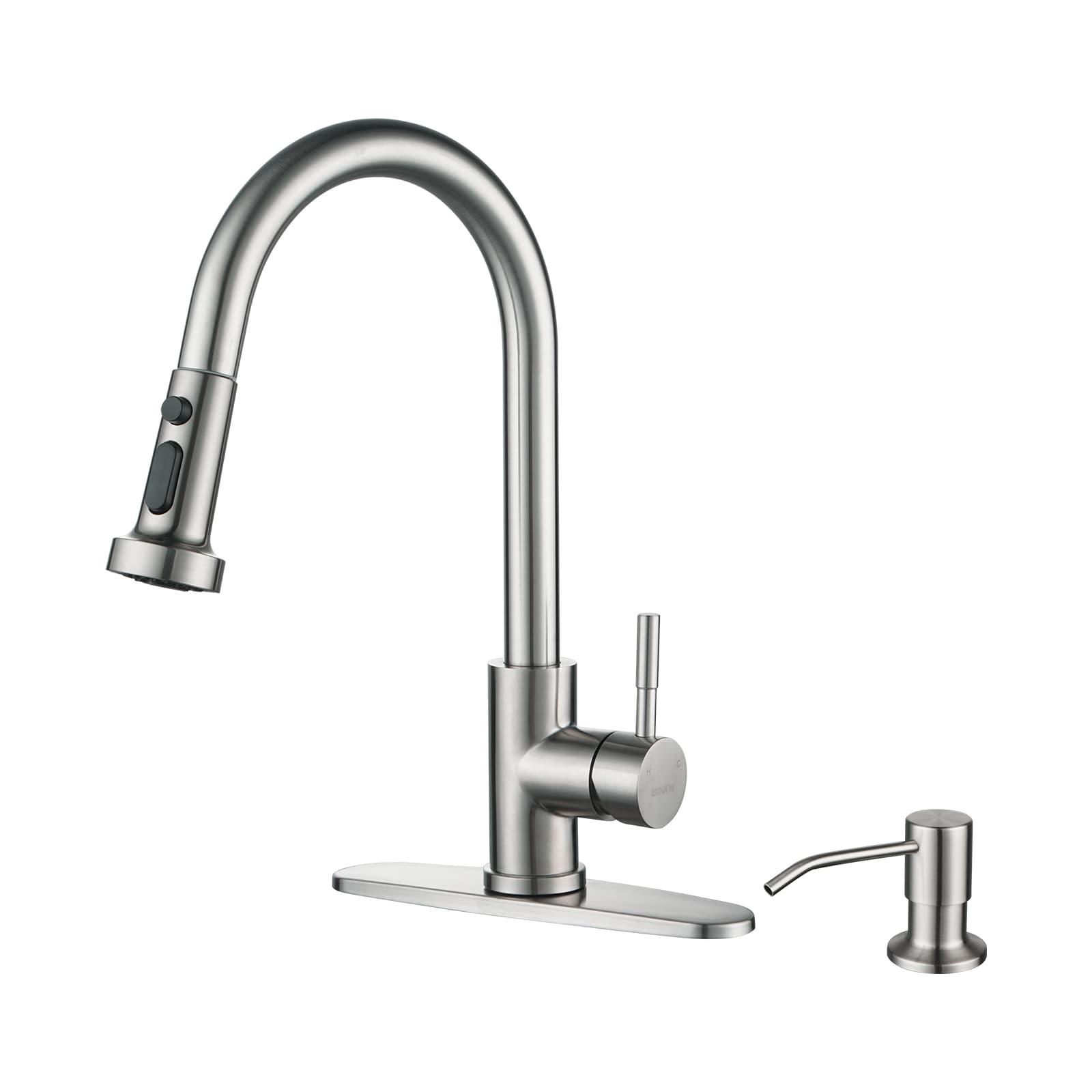 ARCORA Pull Out Sprayer Single Handle High Arc Kitchen Sink Faucet with  Soap Dispenser in Brushed Nickel