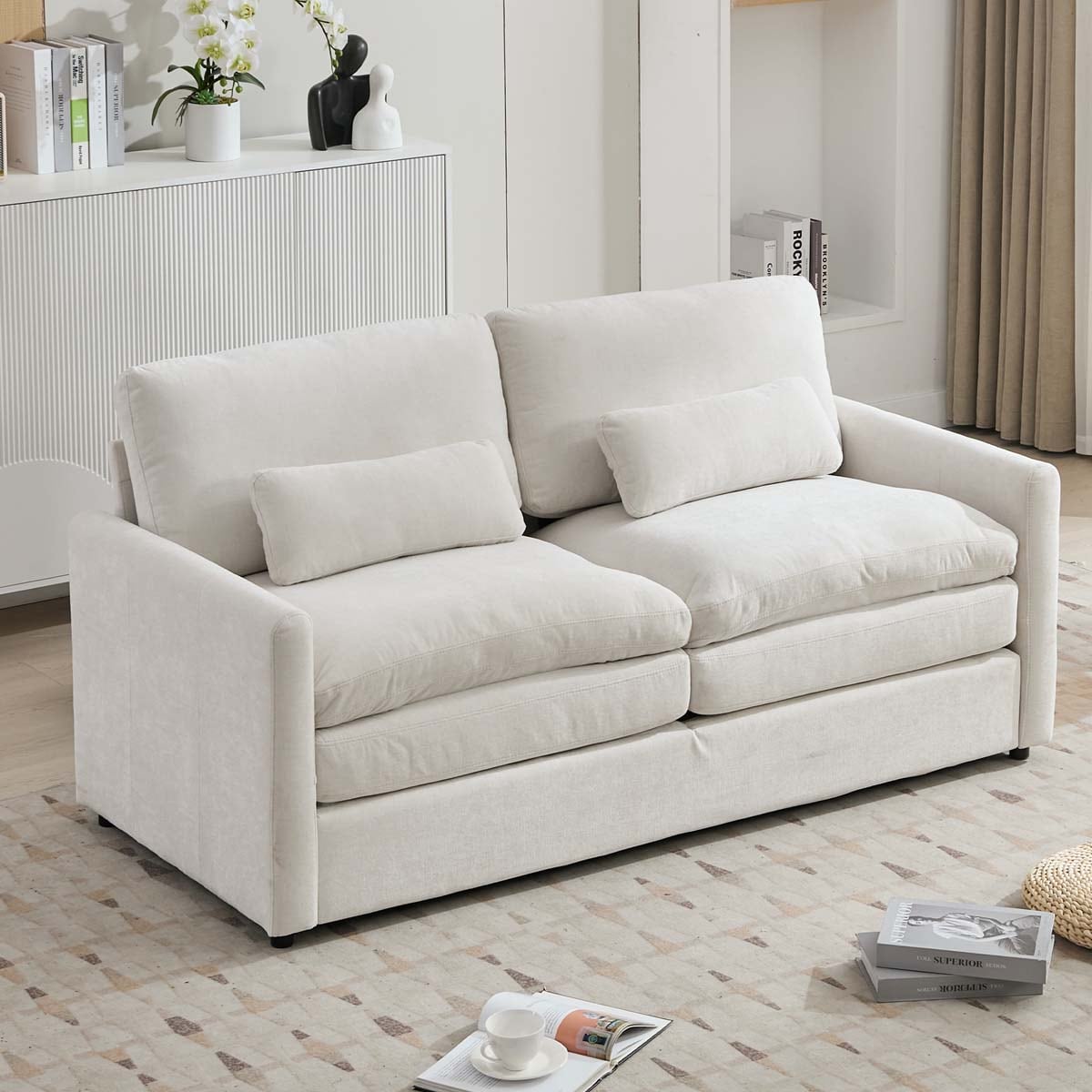 ModernLuxe Assembly Required 68.1inch Cozy Upholstered Loveseat Sofa Oversized Comfy Comfy Cloud Sofa Double Cushion Loveseat Sofa Plush Cushion Sofa Couch for Living Room Beige