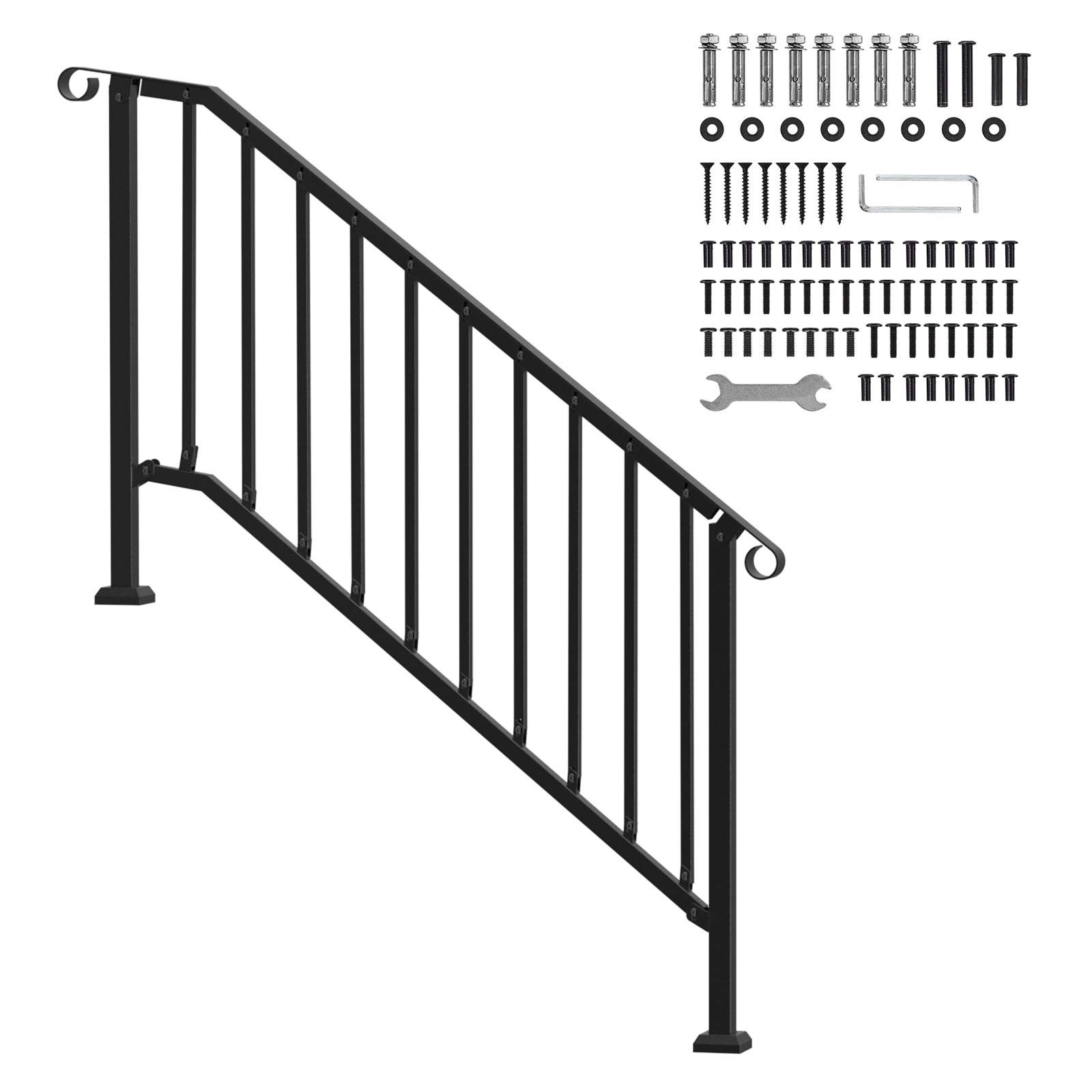 VEVOR SCBPXGMDZLSL05786V0 Handrails for Outdoor Steps  5-6 Step Stair Hand Rail Kit  Transitional Carbon Steel Railings with Installation Kit  Stair Rails for Seniors  Concrete Steps and Porch and Deck  Black Retro Arch